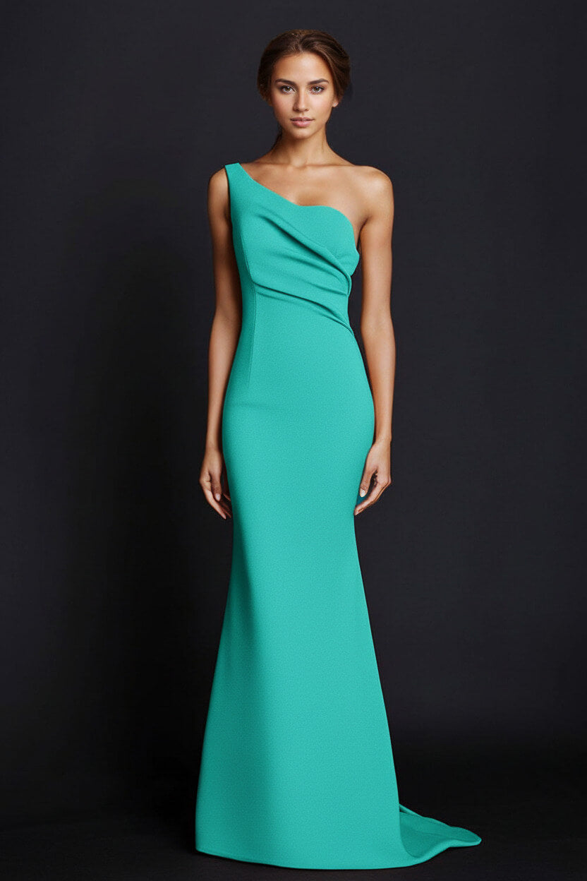 Dreamyannie One Shoulder Khaki Wedding Guest Dress Mermaid Long Formal Dress