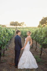 Two Piece High Neck Wedding Dress Long Sleeve Lace Appliqued Mermaid Bridal Gown