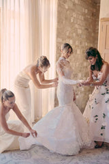 Two Piece High Neck Wedding Dress Long Sleeve Lace Appliqued Mermaid Bridal Gown