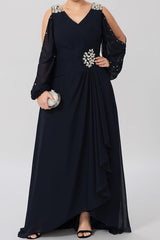 V Neck A Line Gown for the Mother of the Bride Embellished with Rhinestones