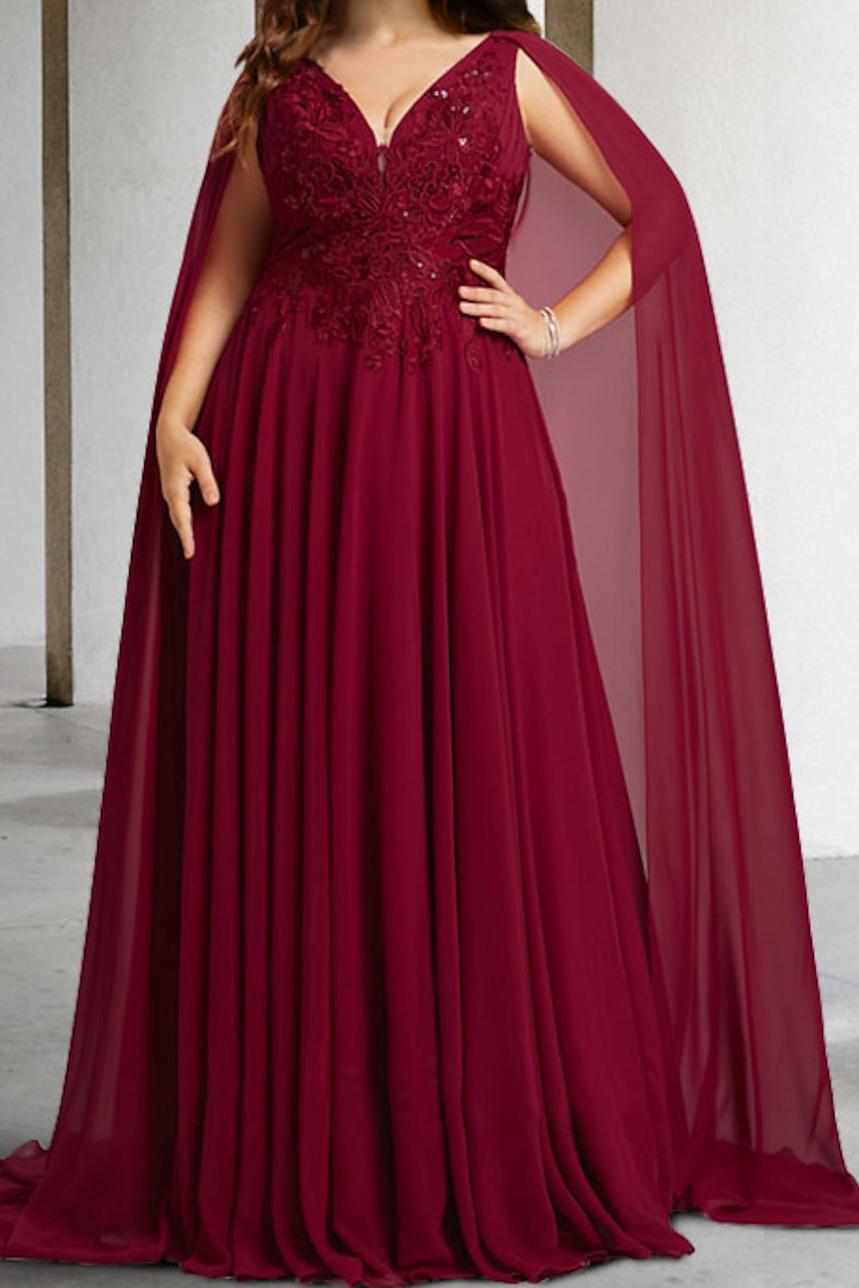 V Neck A Line Mother of the Bride Dresses Featuring Applique