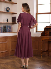 V Neck A Line Dresses with Ruched Pleats and Jewel Appliques for Mothers of the Bride & Groom