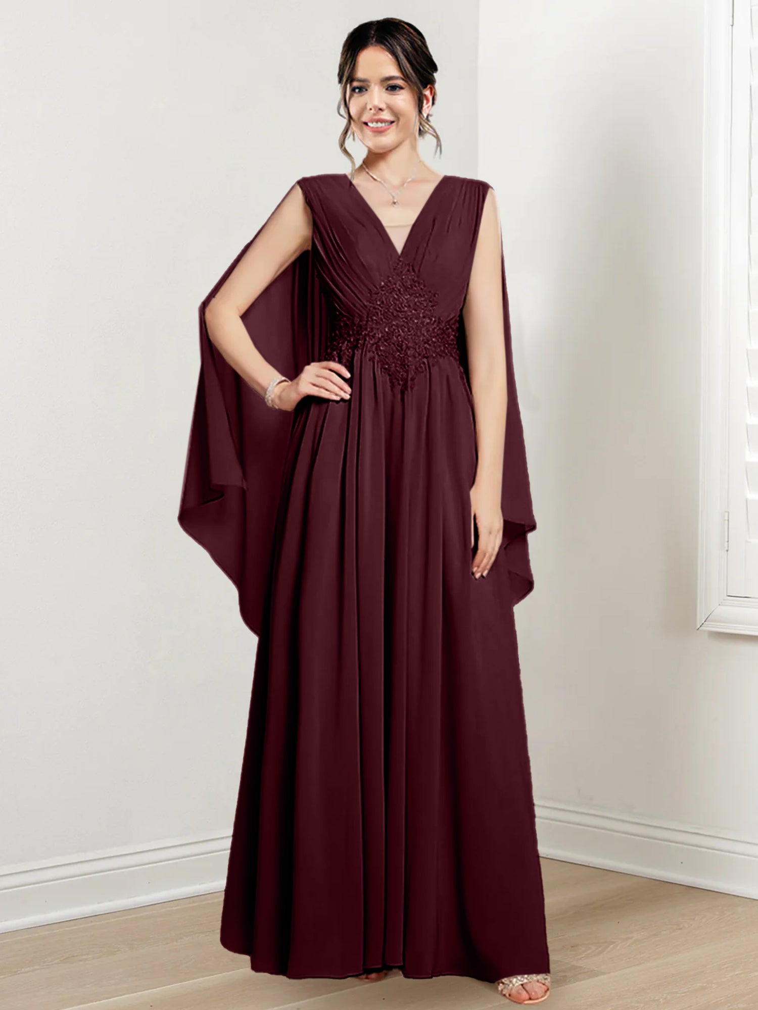 V Neck A Line Long Dresses for the Mother of the Bride