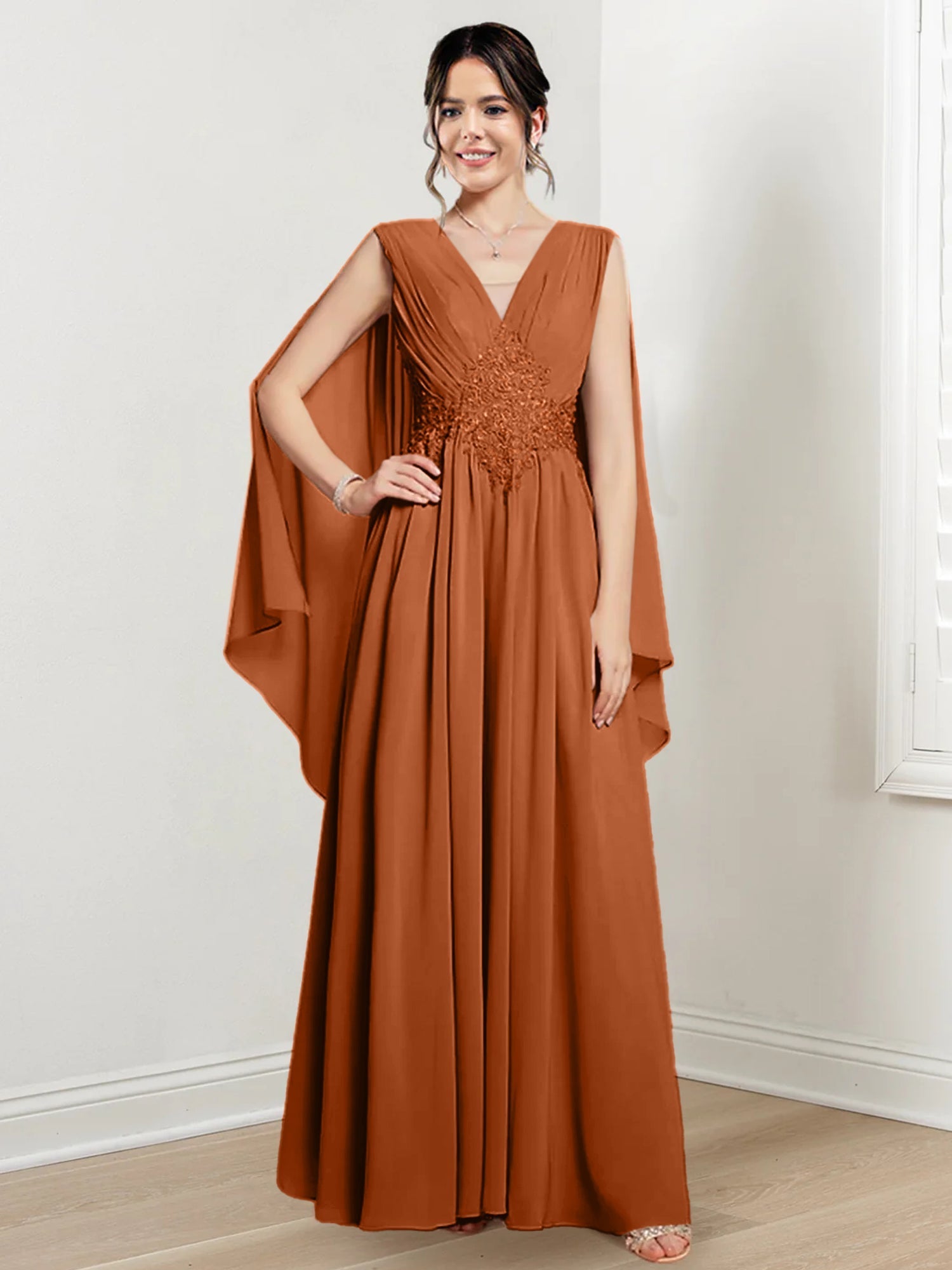 V Neck A Line Long Dresses for the Mother of the Bride