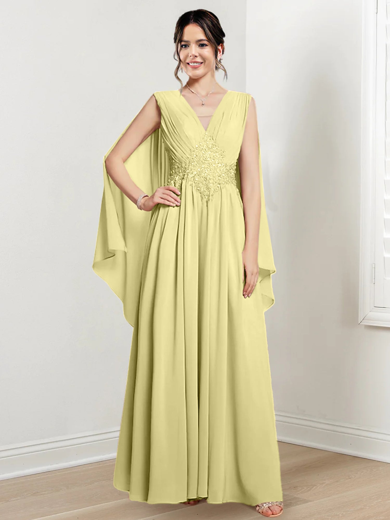V Neck A Line Long Dresses for the Mother of the Bride