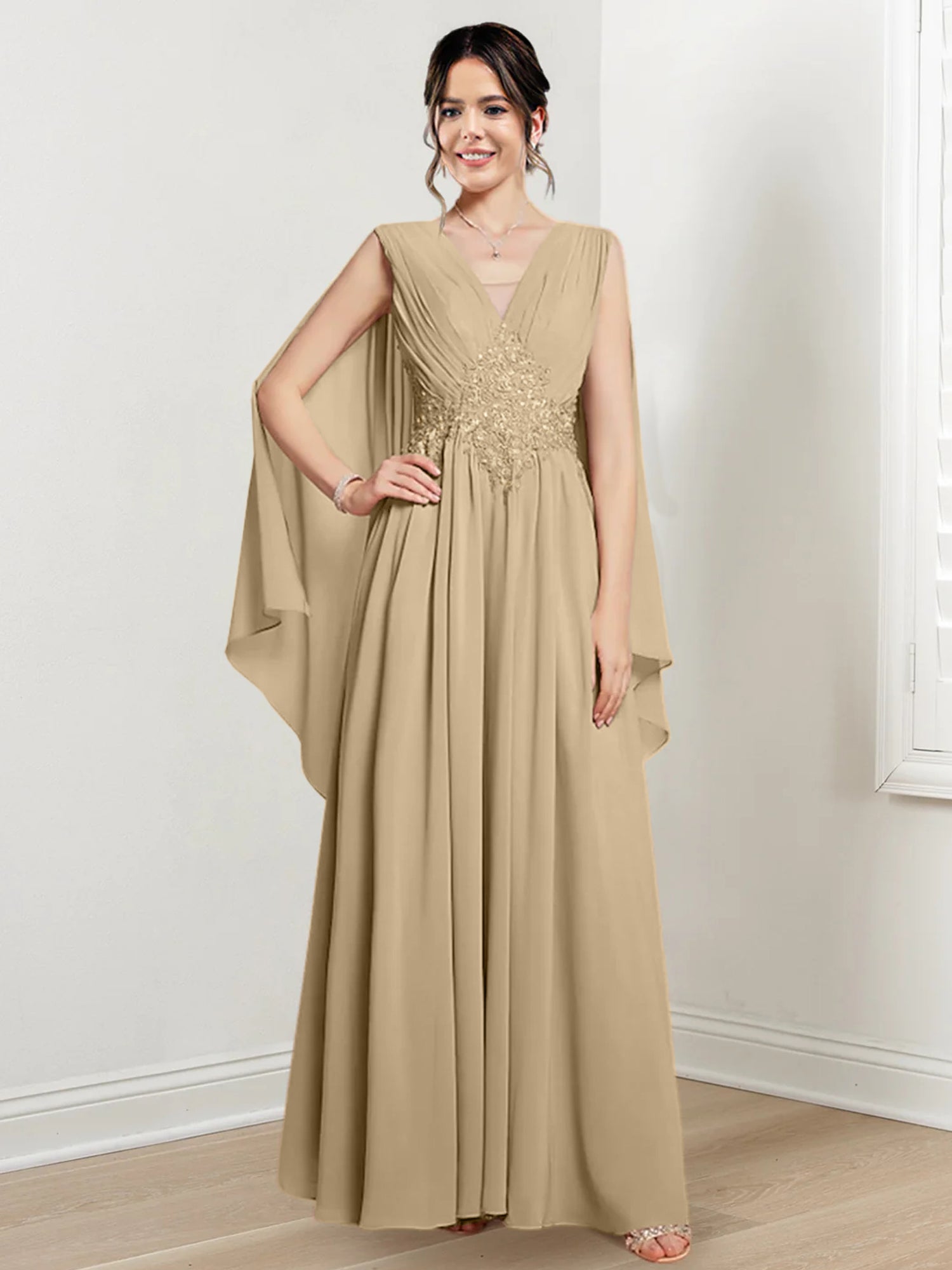 V Neck A Line Long Dresses for the Mother of the Bride