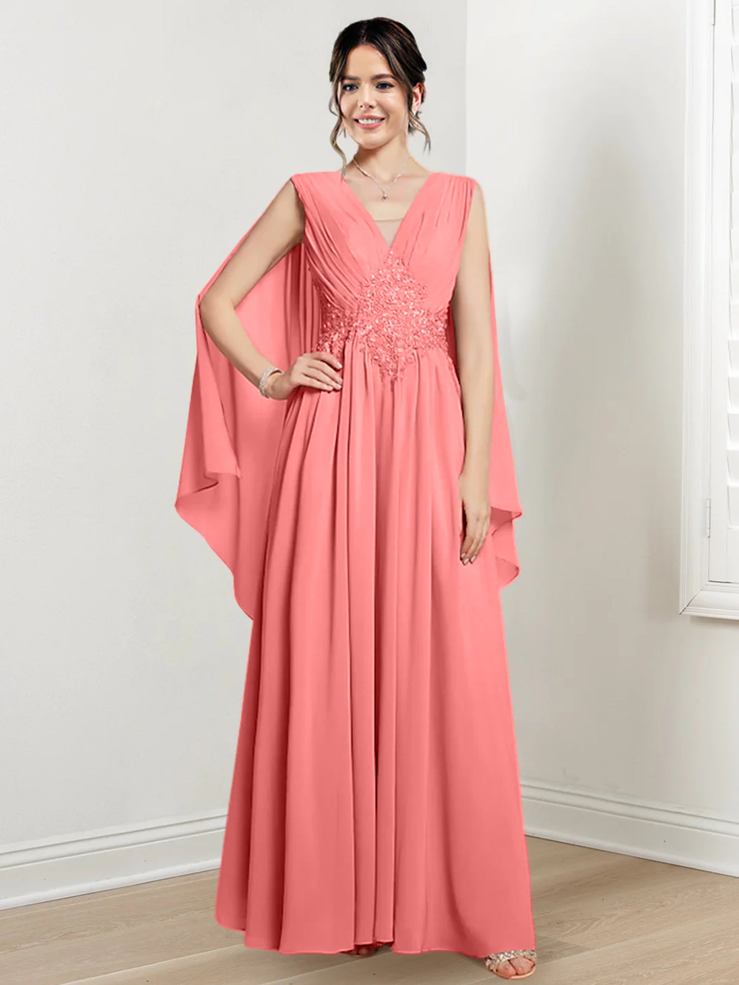 V Neck A Line Long Dresses for the Mother of the Bride