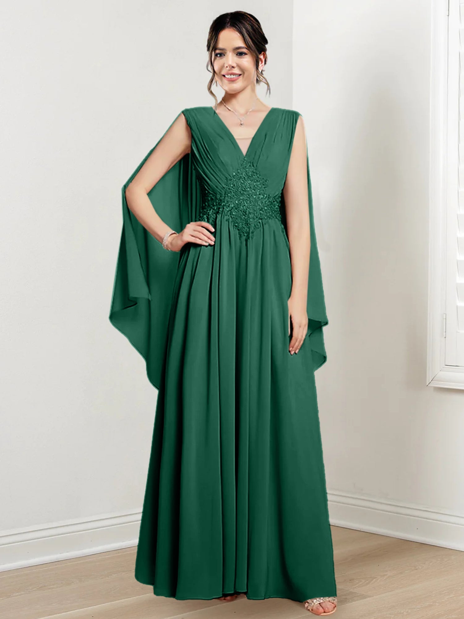 V Neck A Line Long Dresses for the Mother of the Bride