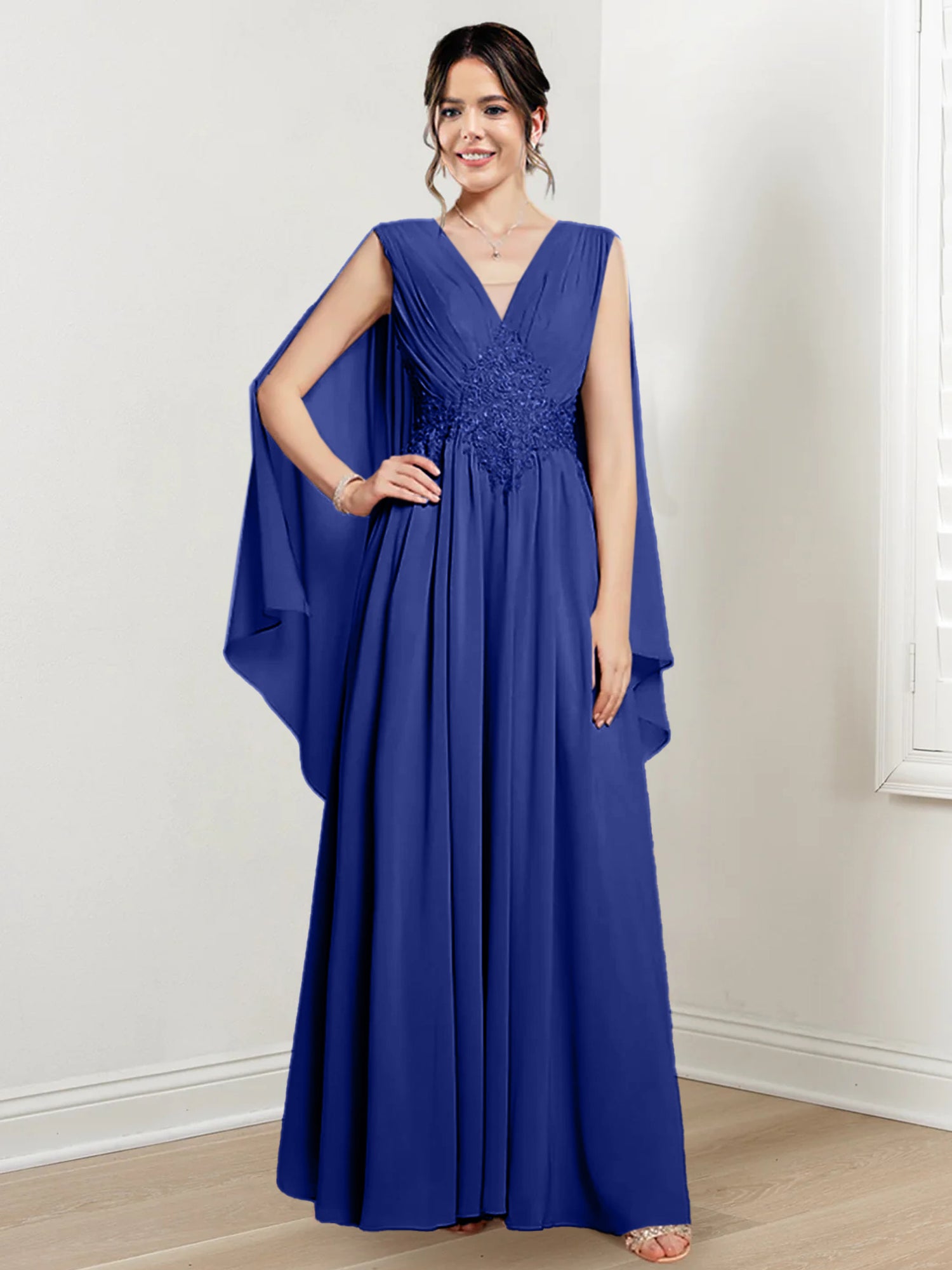 V Neck A Line Long Dresses for the Mother of the Bride
