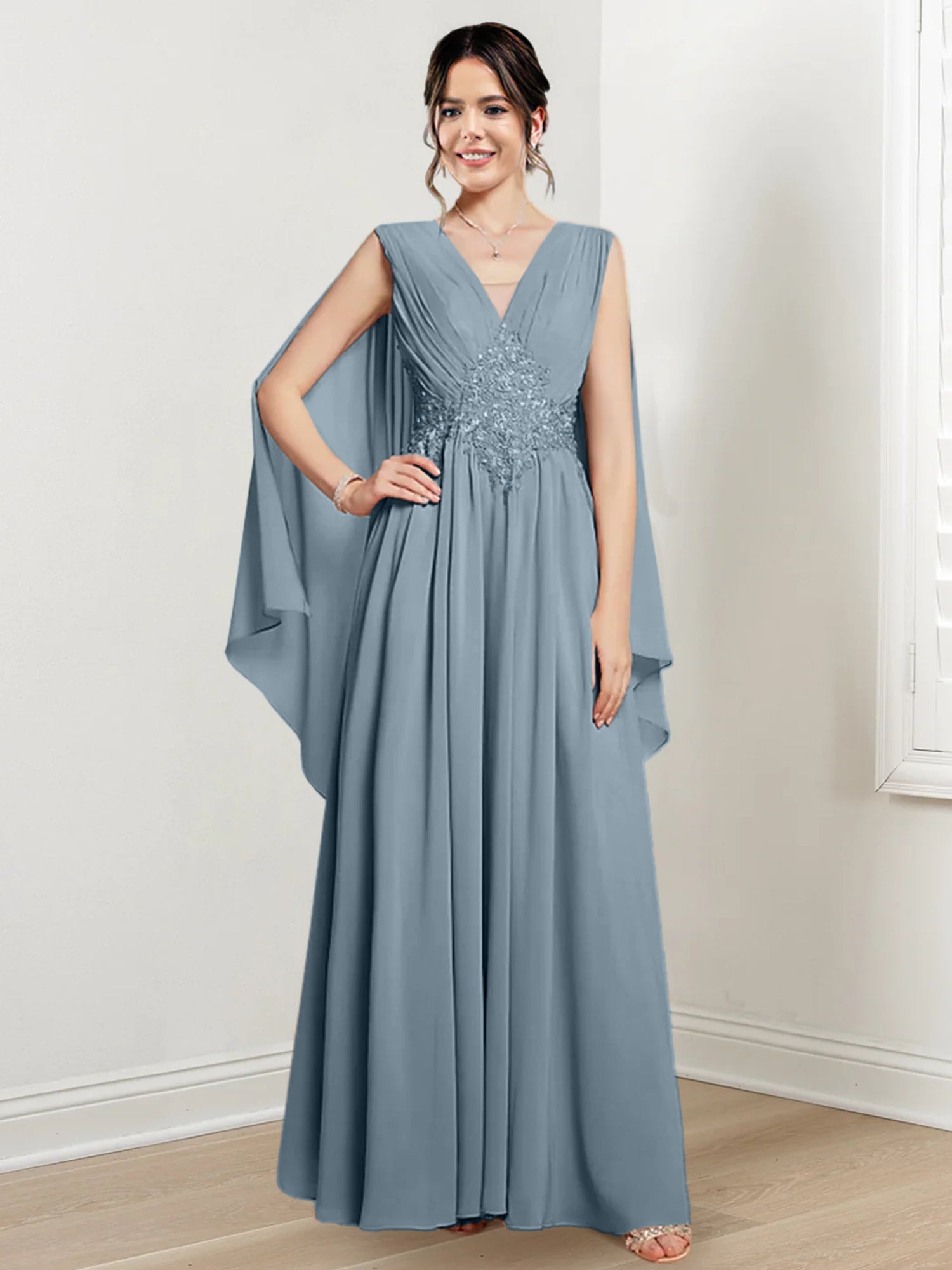 V Neck A Line Long Dresses for the Mother of the Bride