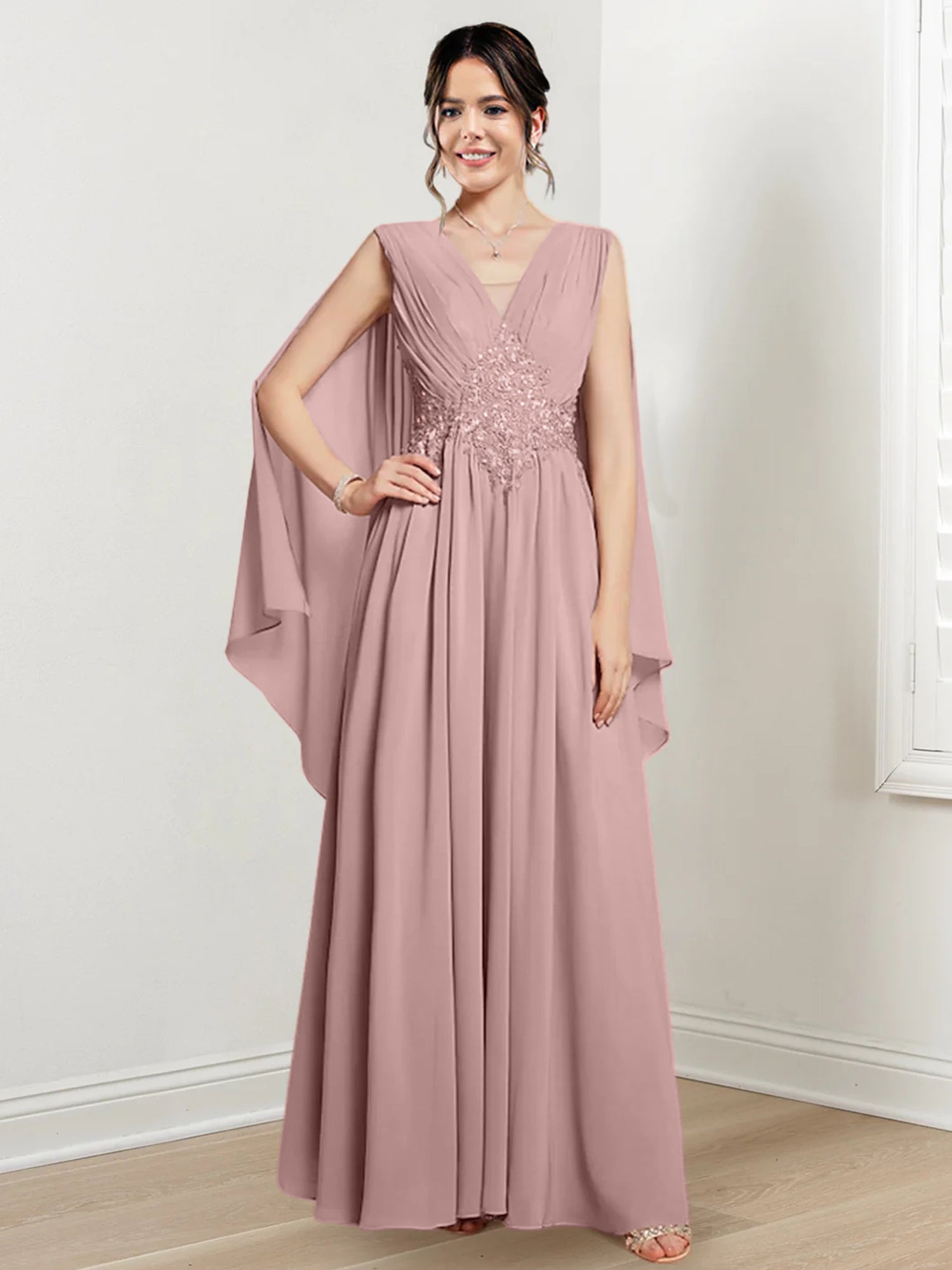 V Neck A Line Long Dresses for the Mother of the Bride