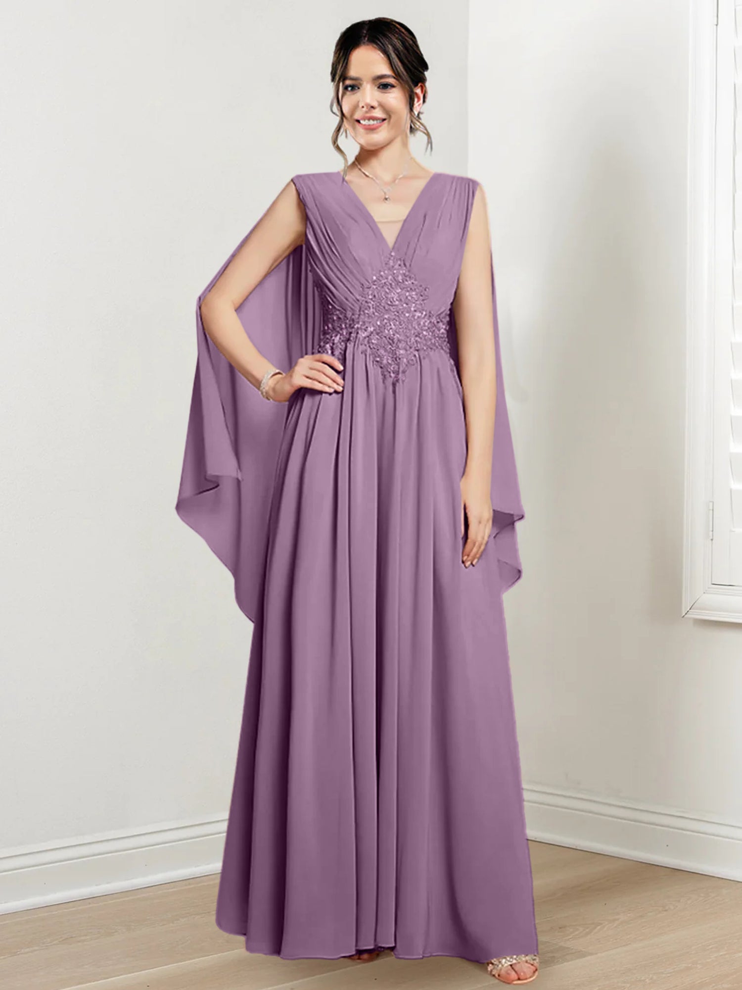 V Neck A Line Long Dresses for the Mother of the Bride