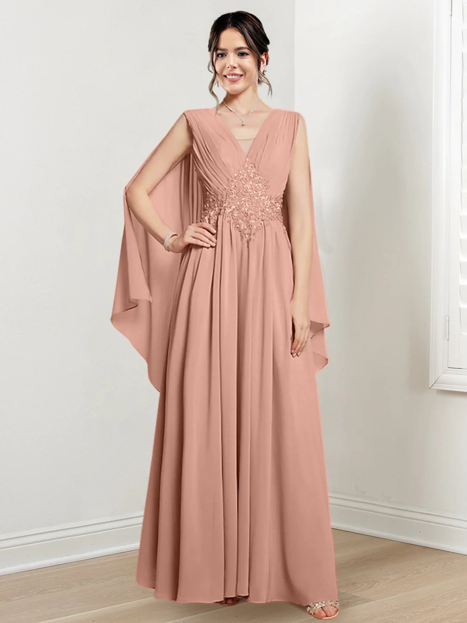 V Neck A Line Long Dresses for the Mother of the Bride