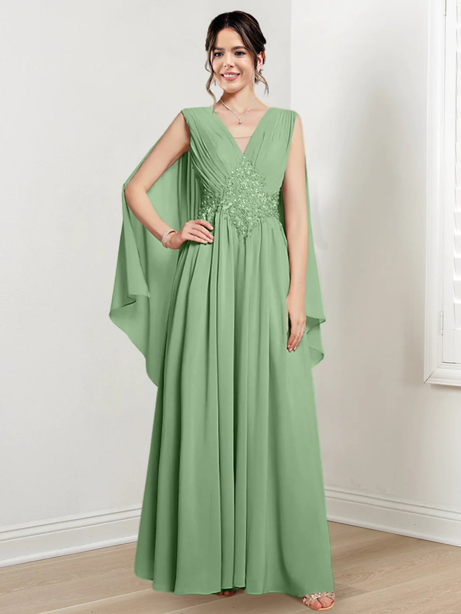 V Neck A Line Long Dresses for the Mother of the Bride