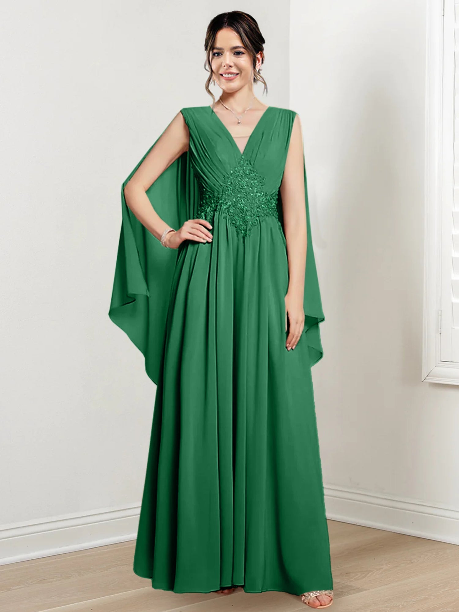 V Neck A Line Long Dresses for the Mother of the Bride