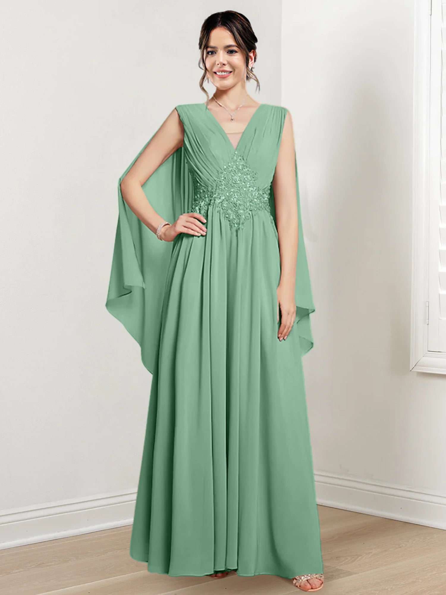 V Neck A Line Long Dresses for the Mother of the Bride