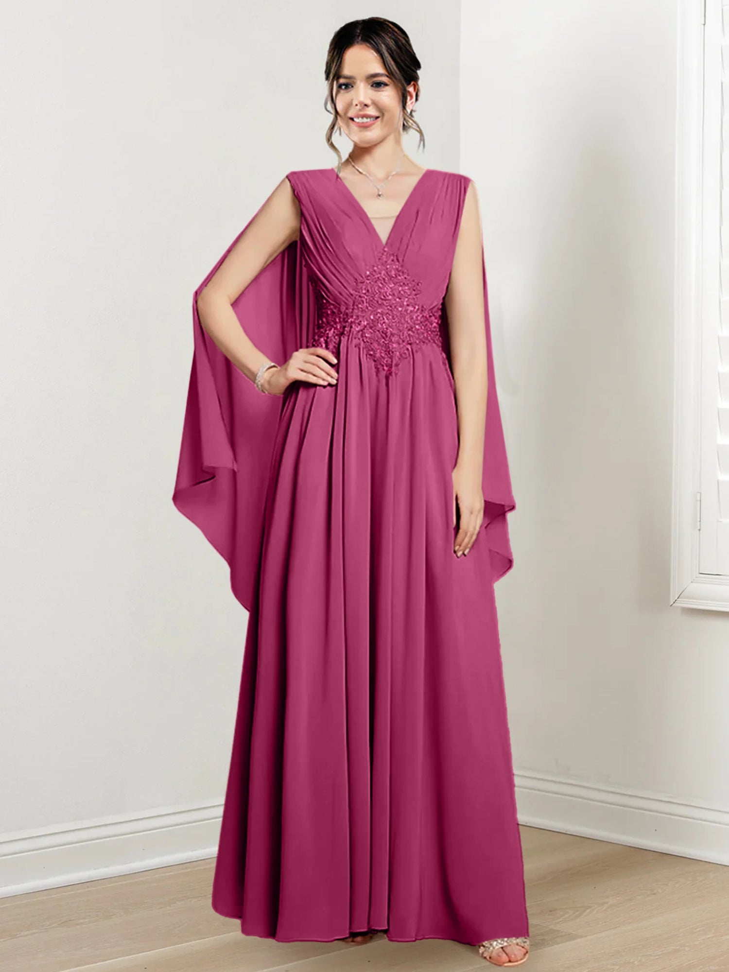 V Neck A Line Long Dresses for the Mother of the Bride