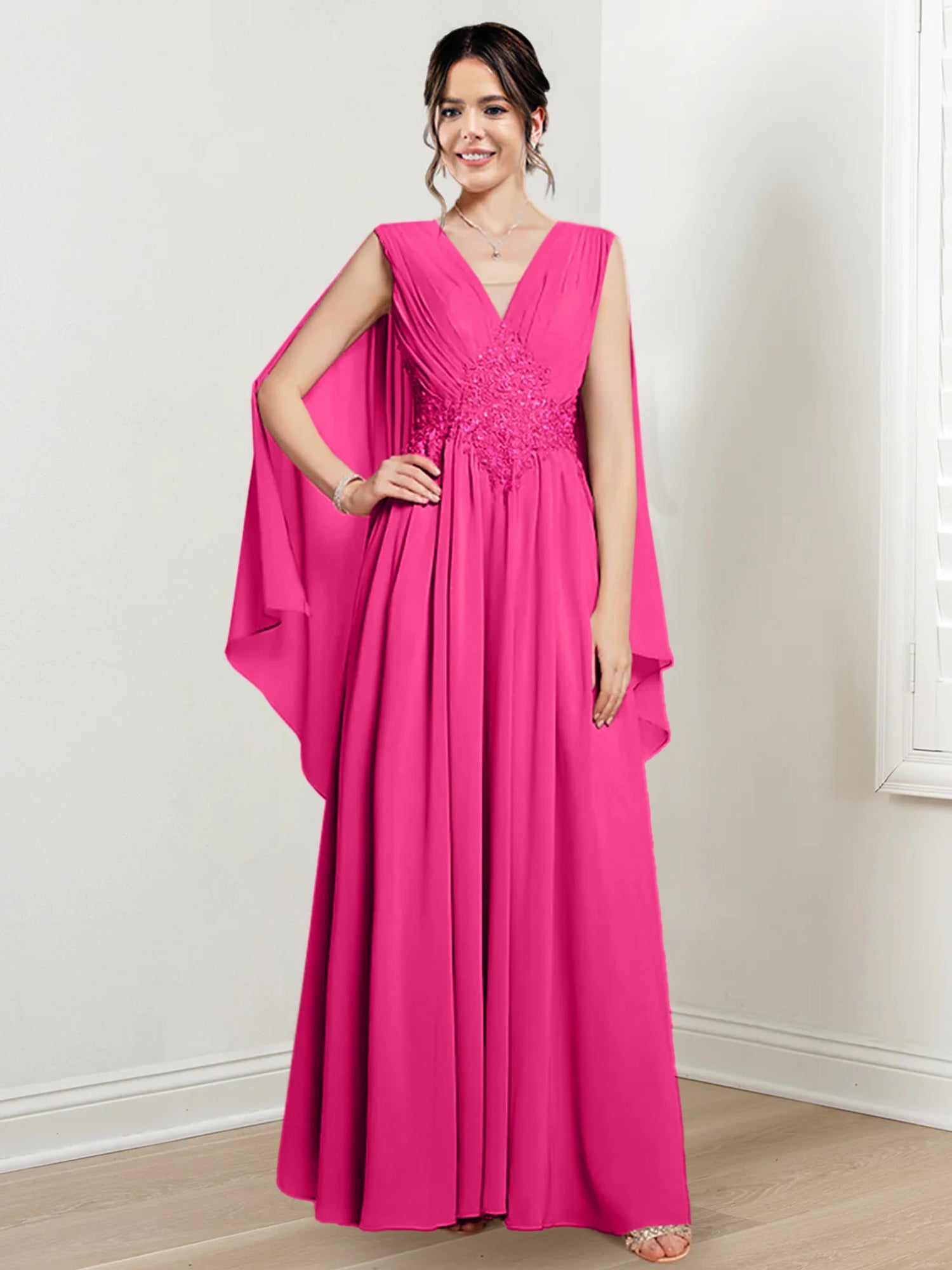 V Neck A Line Long Dresses for the Mother of the Bride