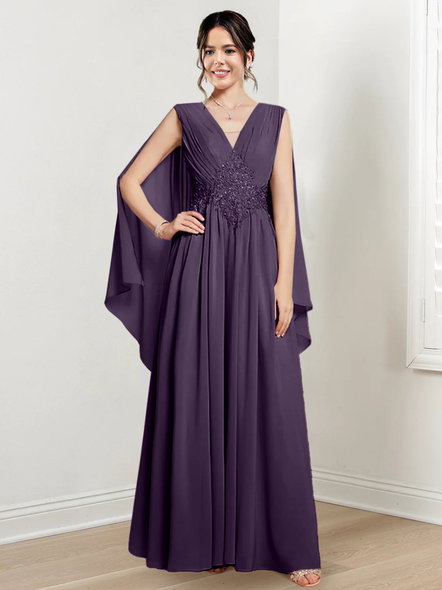 V Neck A Line Long Dresses for the Mother of the Bride