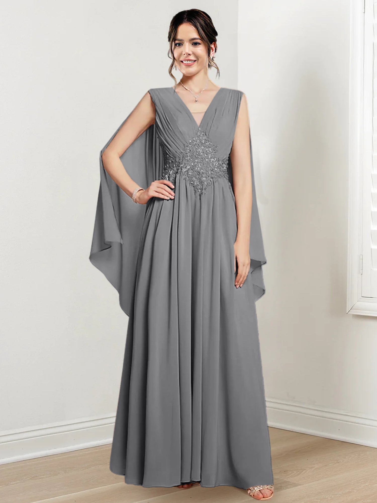 V Neck A Line Long Dresses for the Mother of the Bride