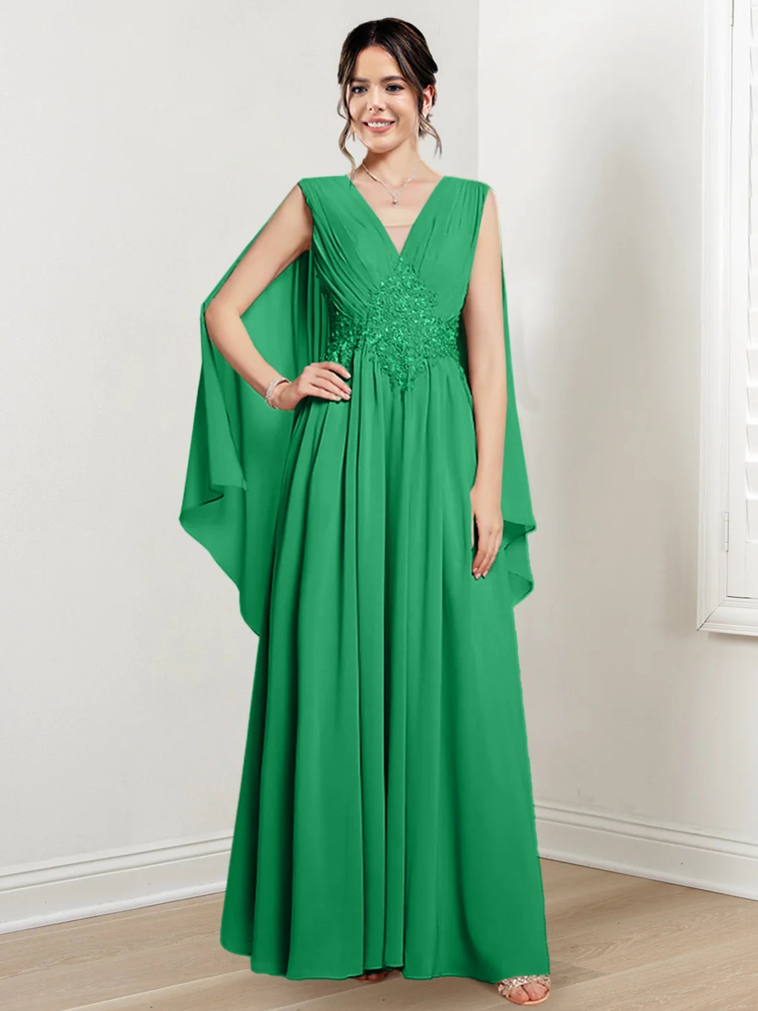 V Neck A Line Long Dresses for the Mother of the Bride