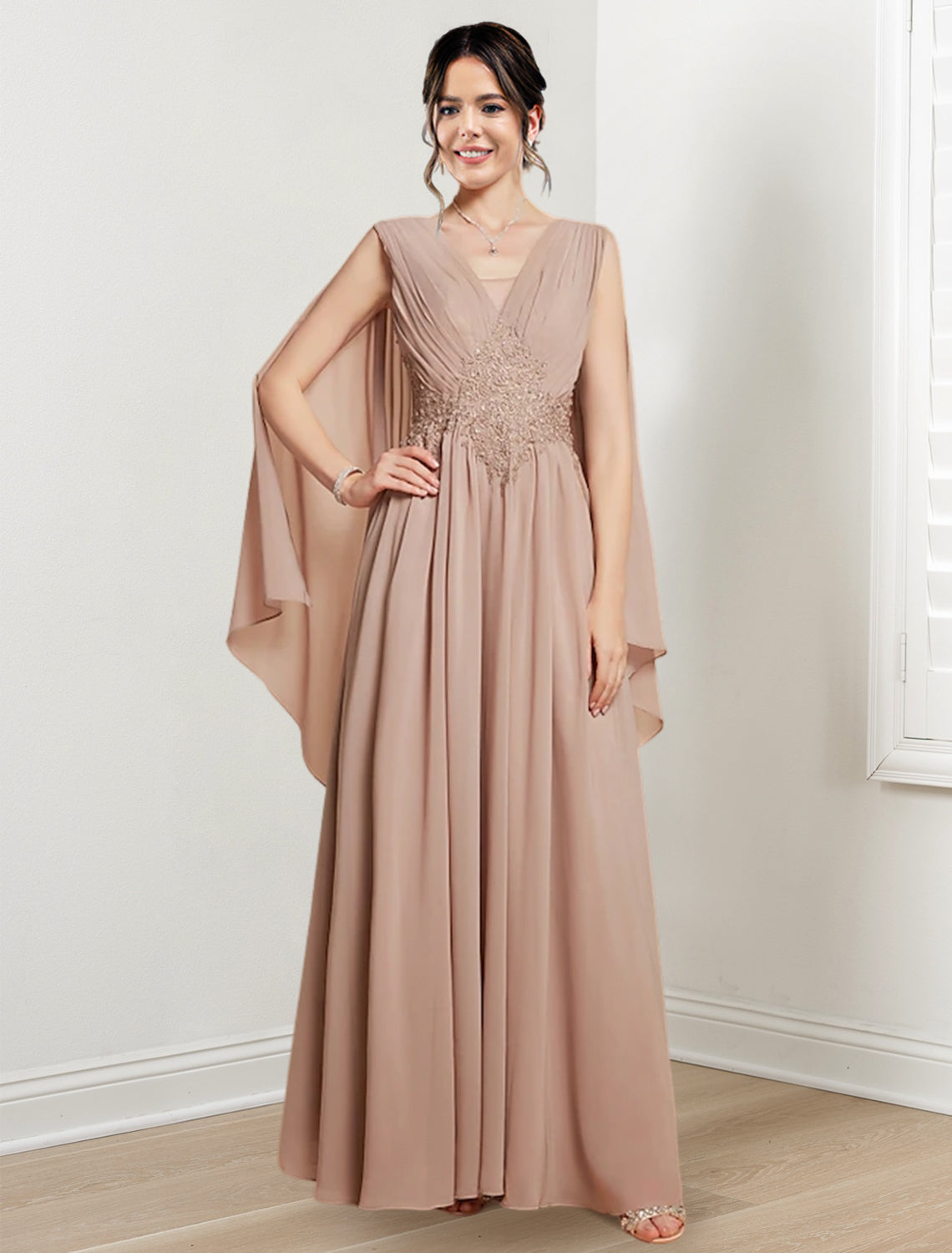 V Neck A Line Long Dresses for the Mother of the Bride