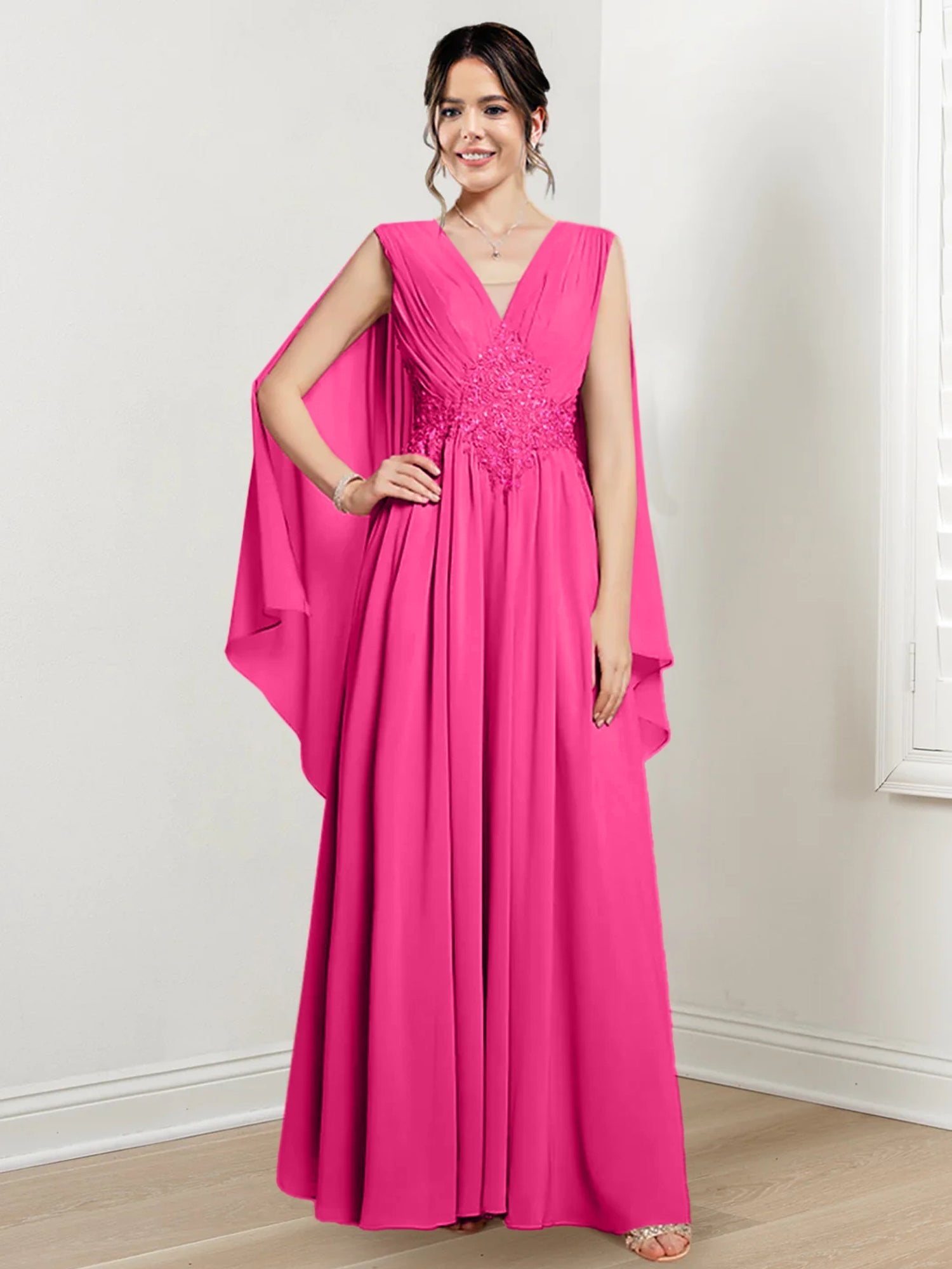 V Neck A Line Long Dresses for the Mother of the Bride