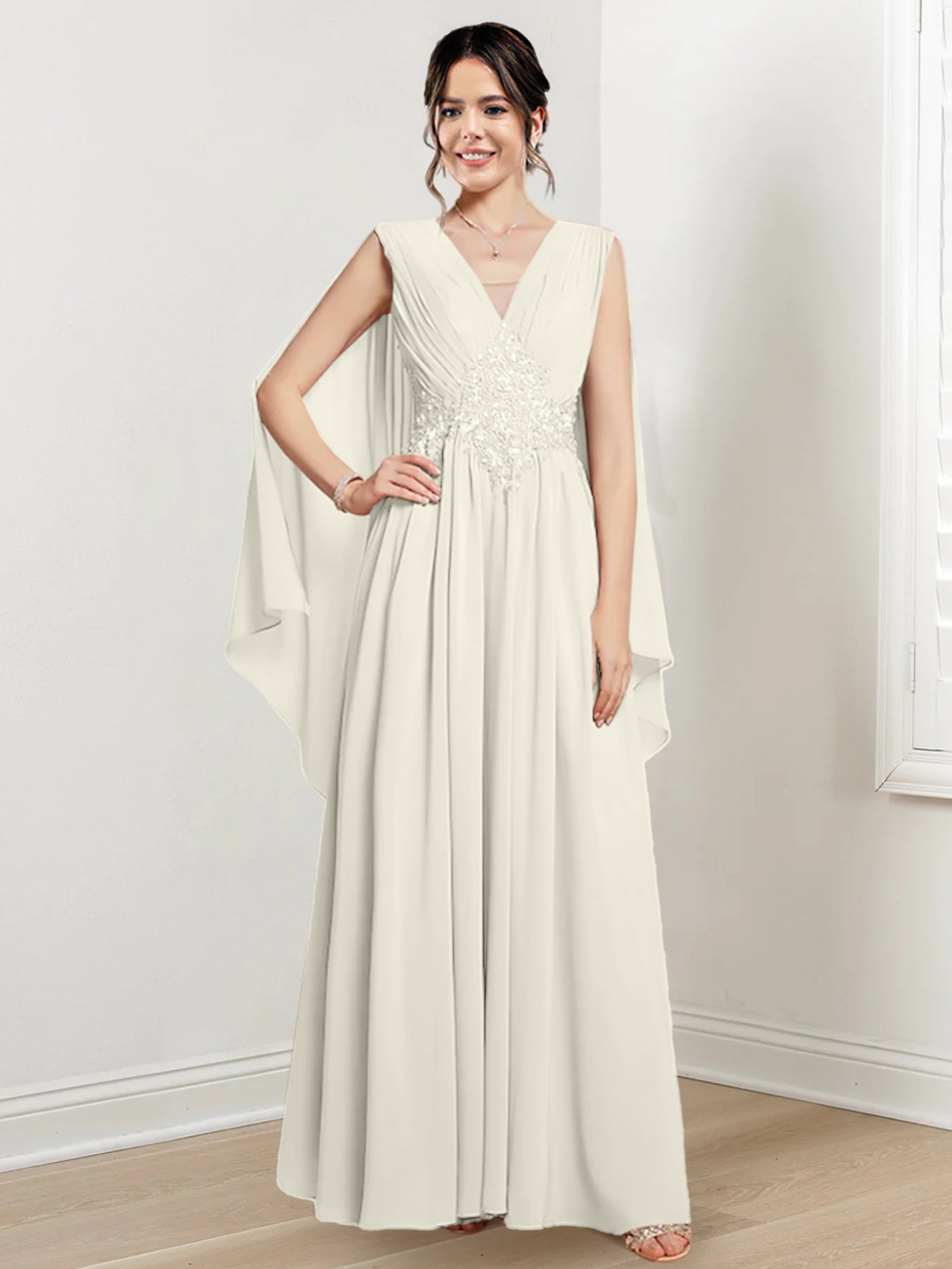 V Neck A Line Long Dresses for the Mother of the Bride