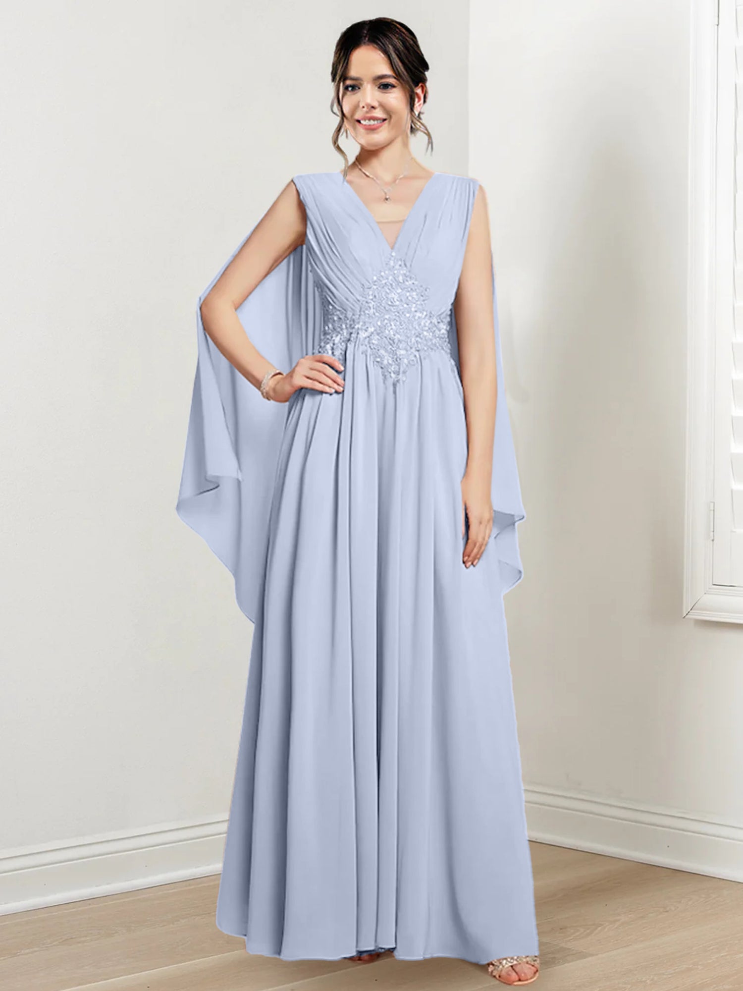 V Neck A Line Long Dresses for the Mother of the Bride