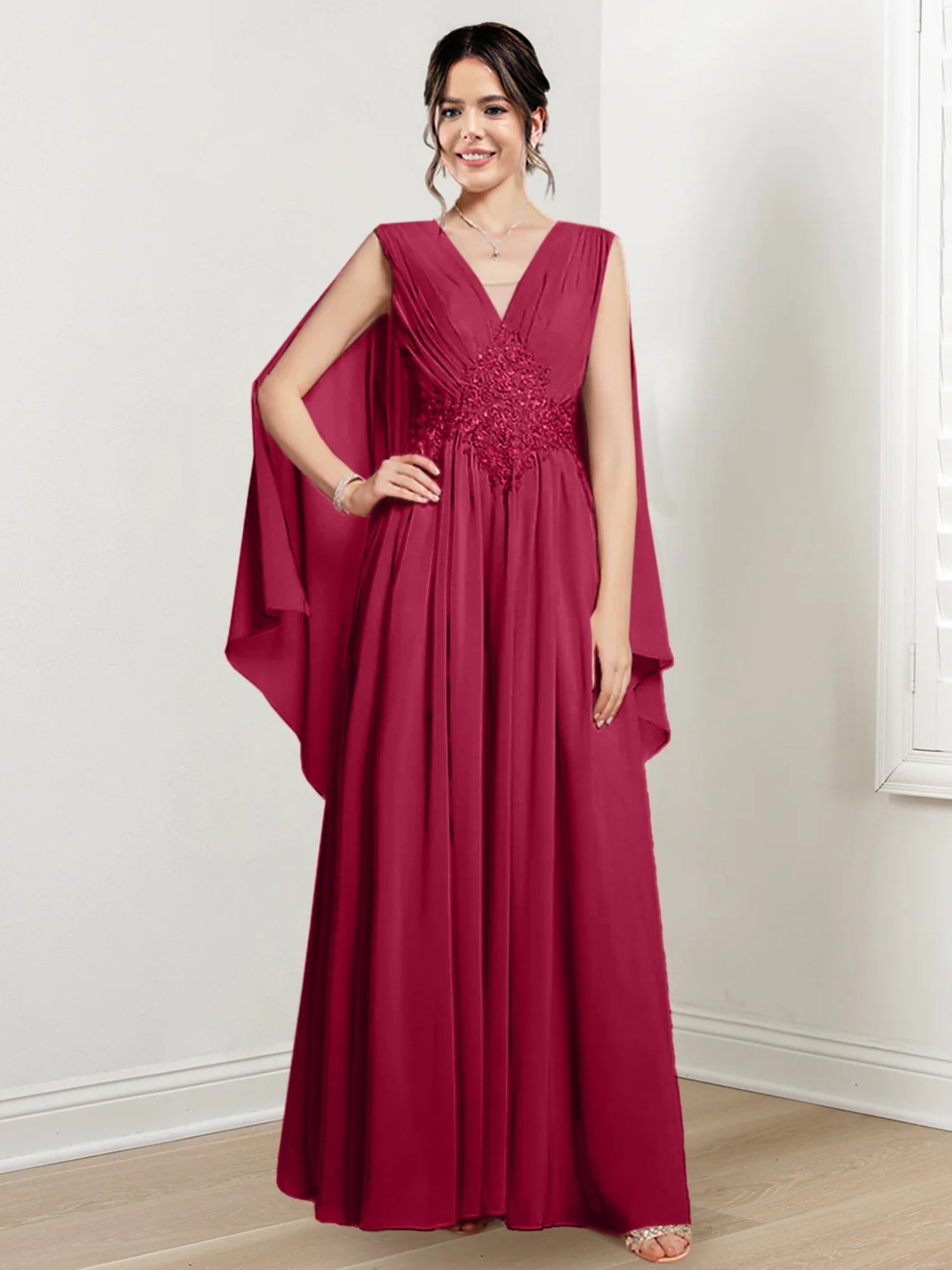 V Neck A Line Long Dresses for the Mother of the Bride