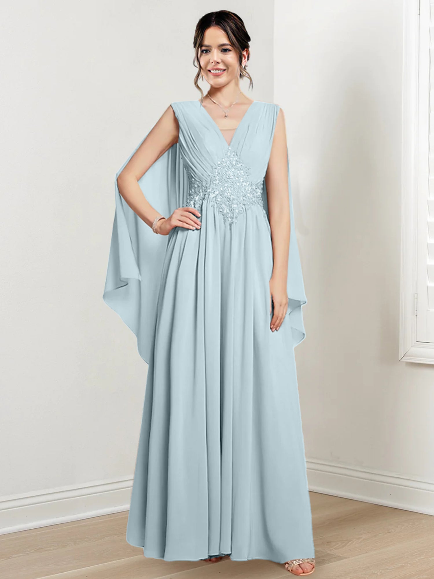 V Neck A Line Long Dresses for the Mother of the Bride
