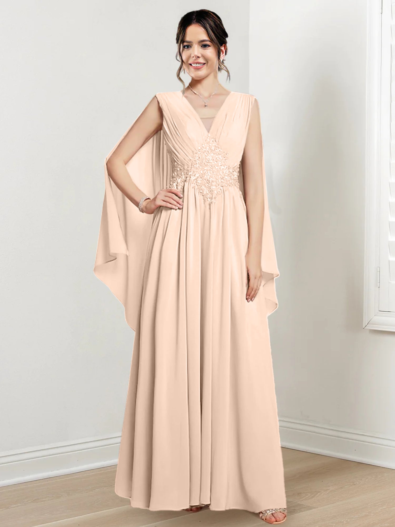 V Neck A Line Long Dresses for the Mother of the Bride