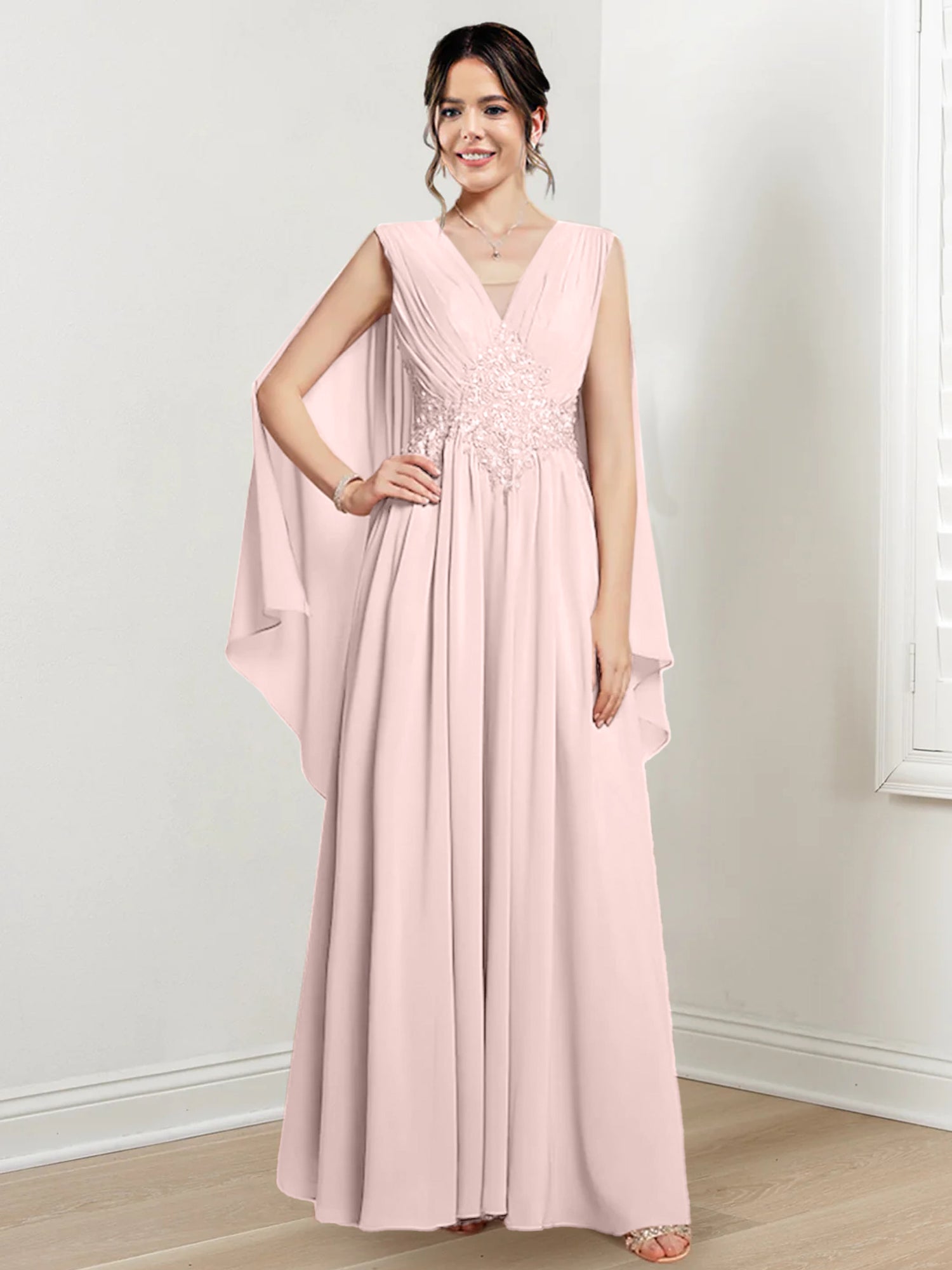 V Neck A Line Long Dresses for the Mother of the Bride