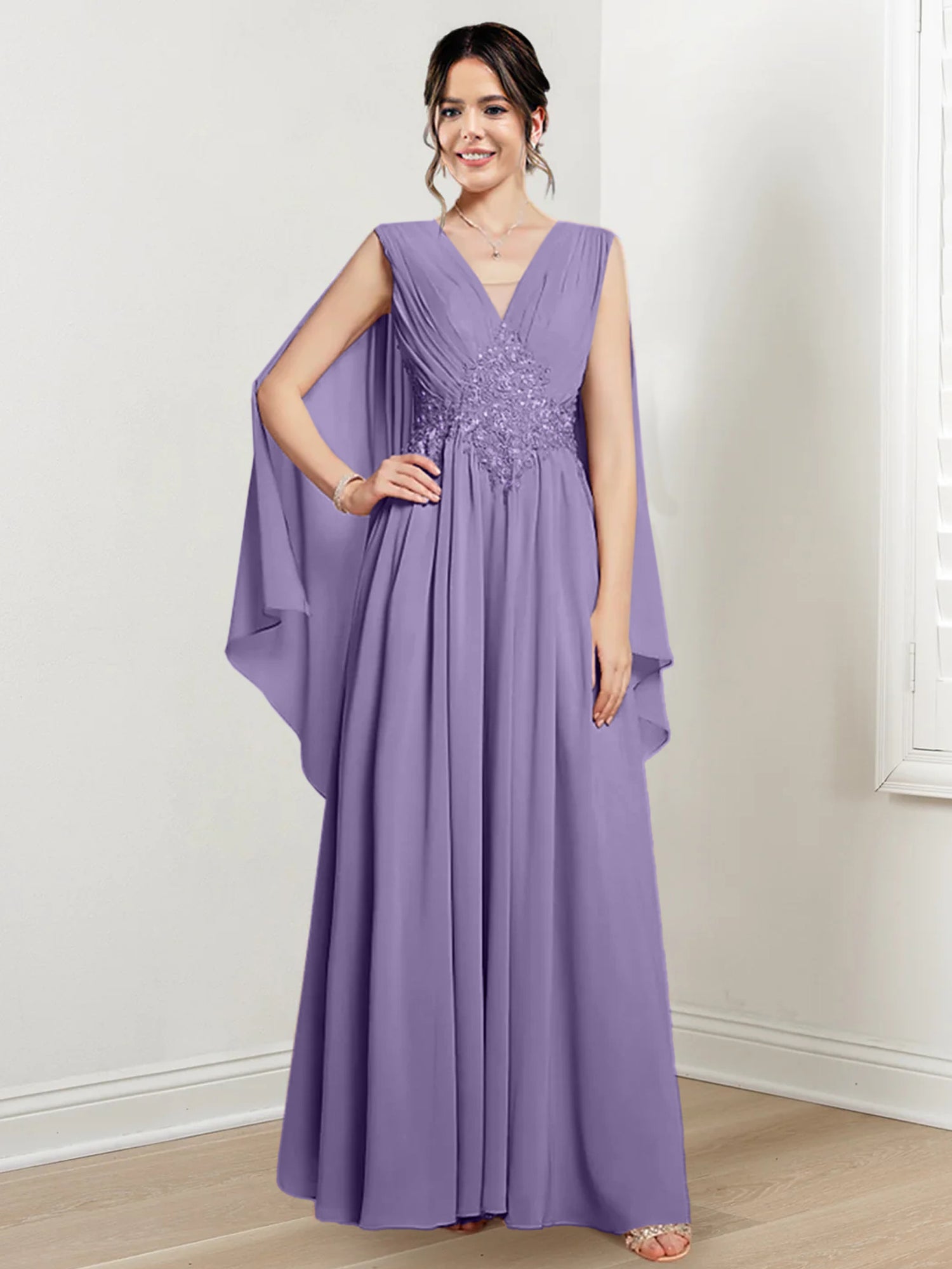 V Neck A Line Long Dresses for the Mother of the Bride