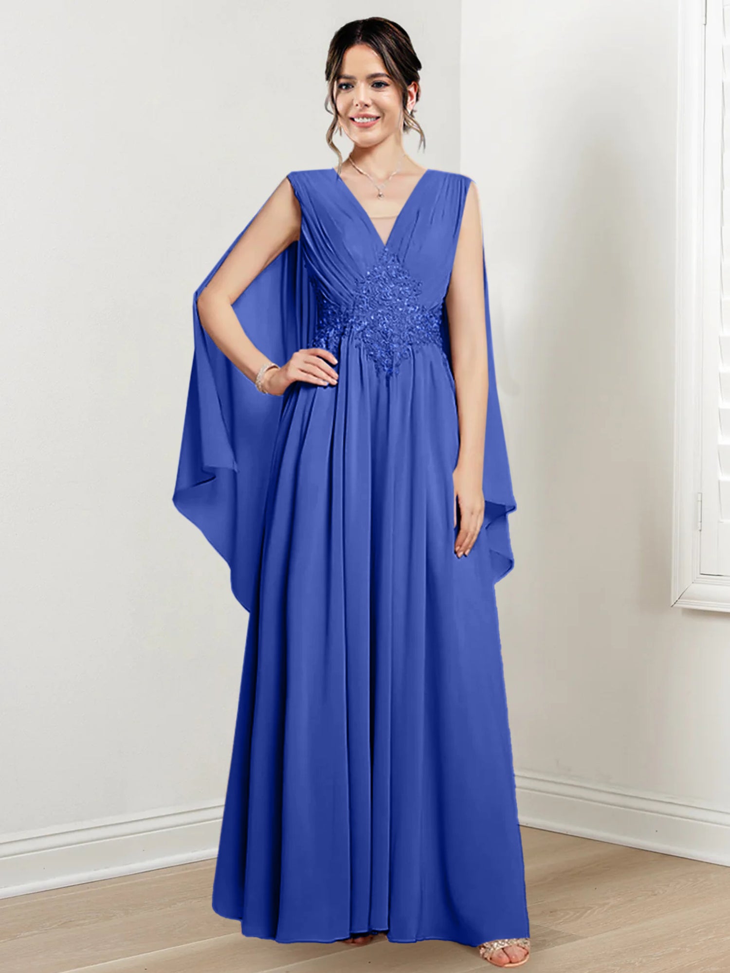 V Neck A Line Long Dresses for the Mother of the Bride
