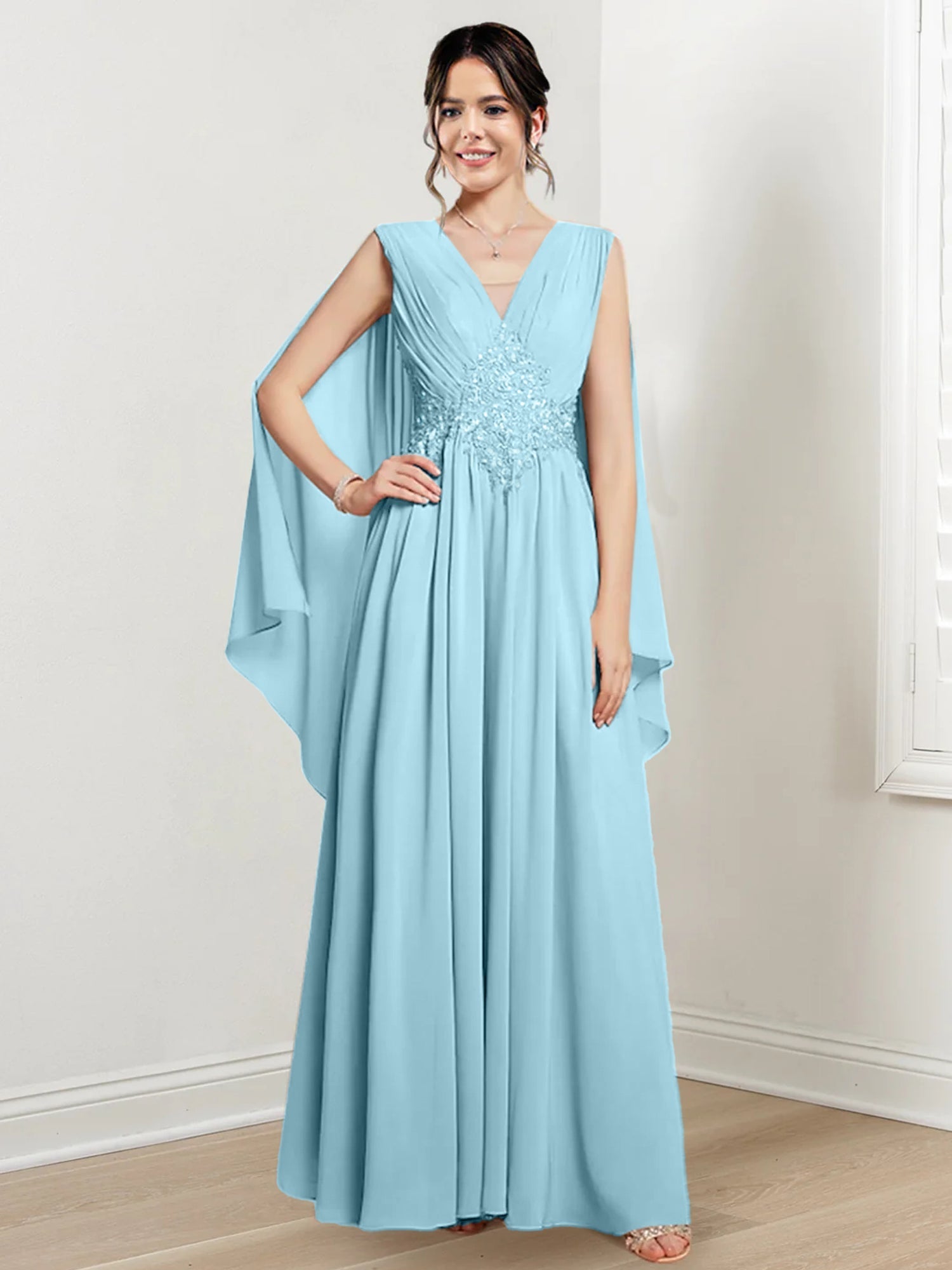 V Neck A Line Long Dresses for the Mother of the Bride