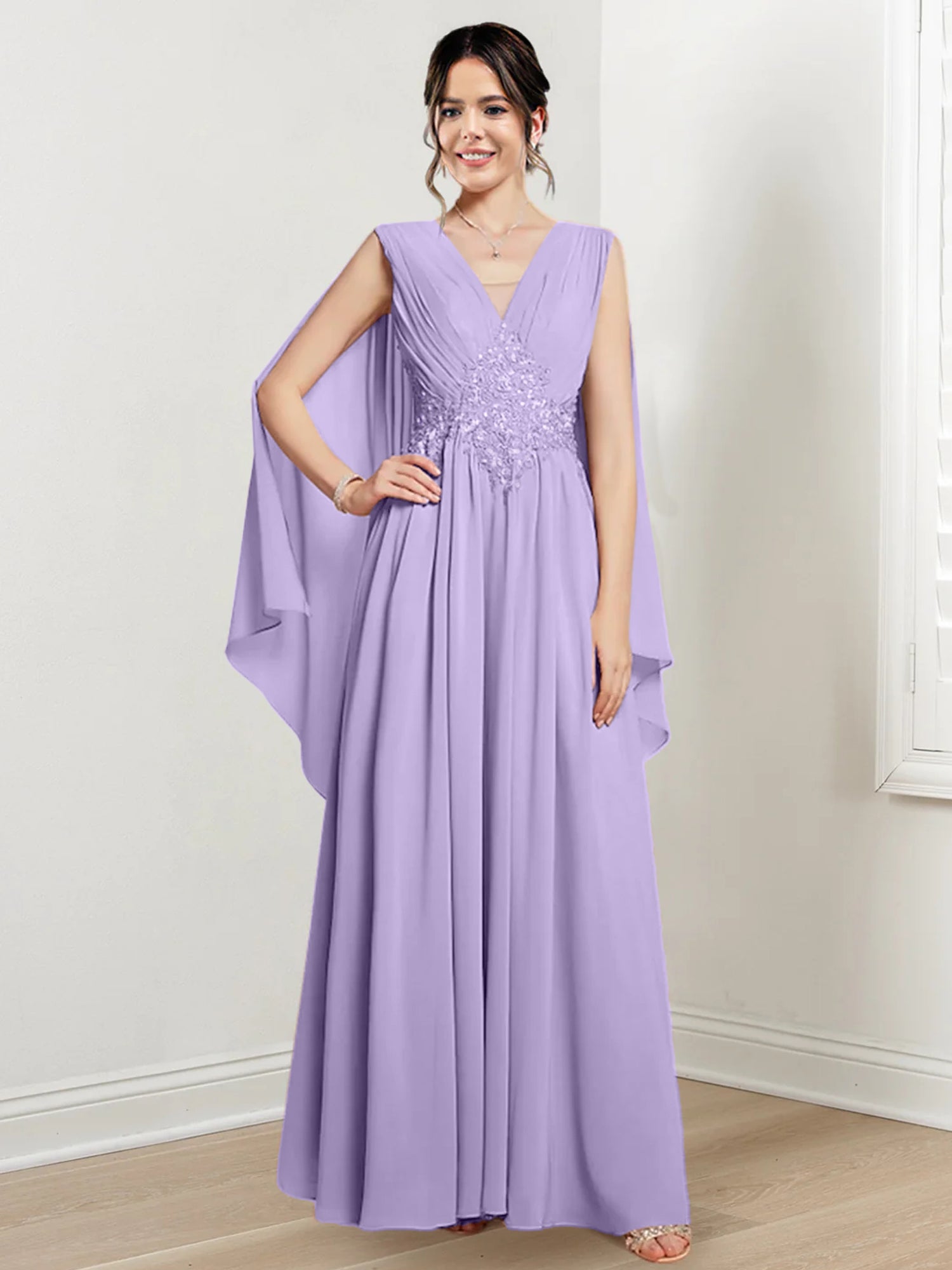 V Neck A Line Long Dresses for the Mother of the Bride