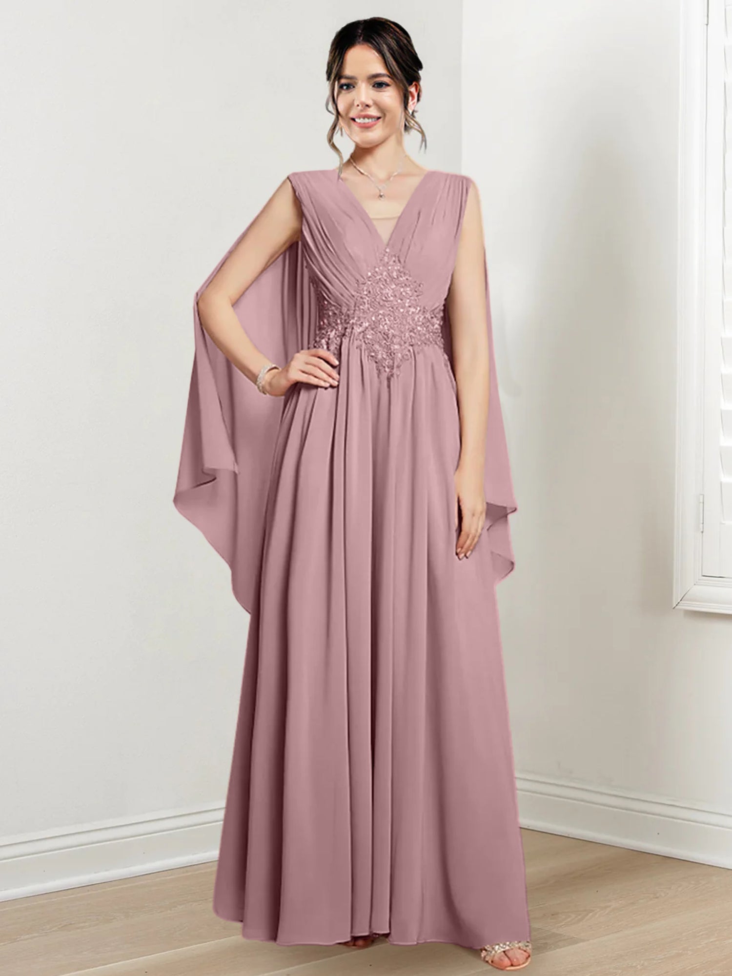 V Neck A Line Long Dresses for the Mother of the Bride