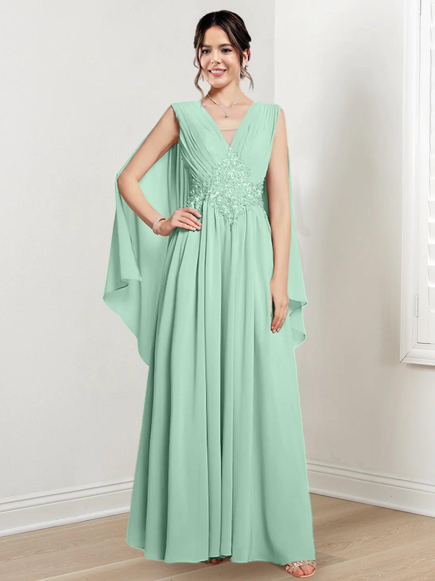 V Neck A Line Long Dresses for the Mother of the Bride