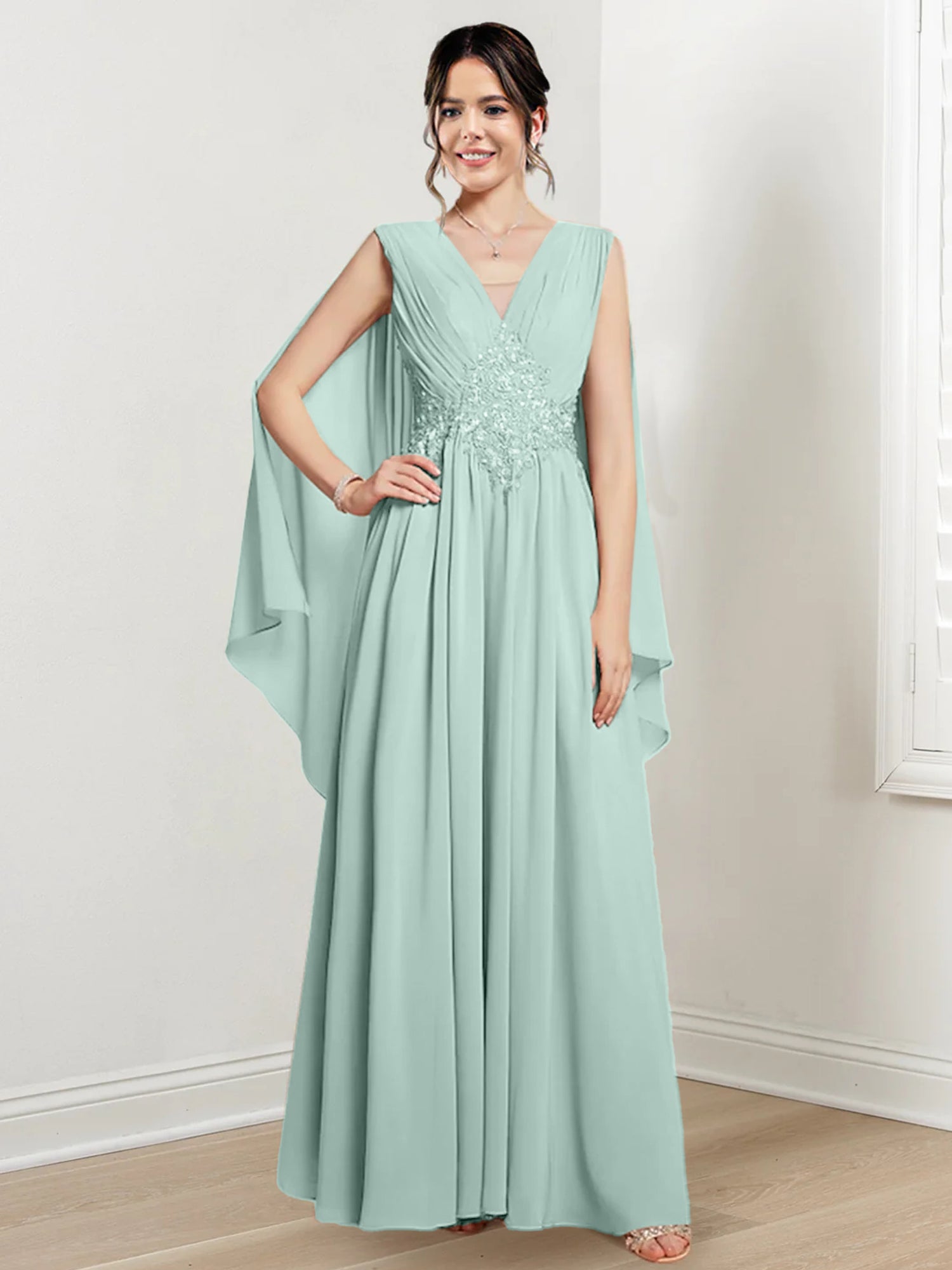 V Neck A Line Long Dresses for the Mother of the Bride