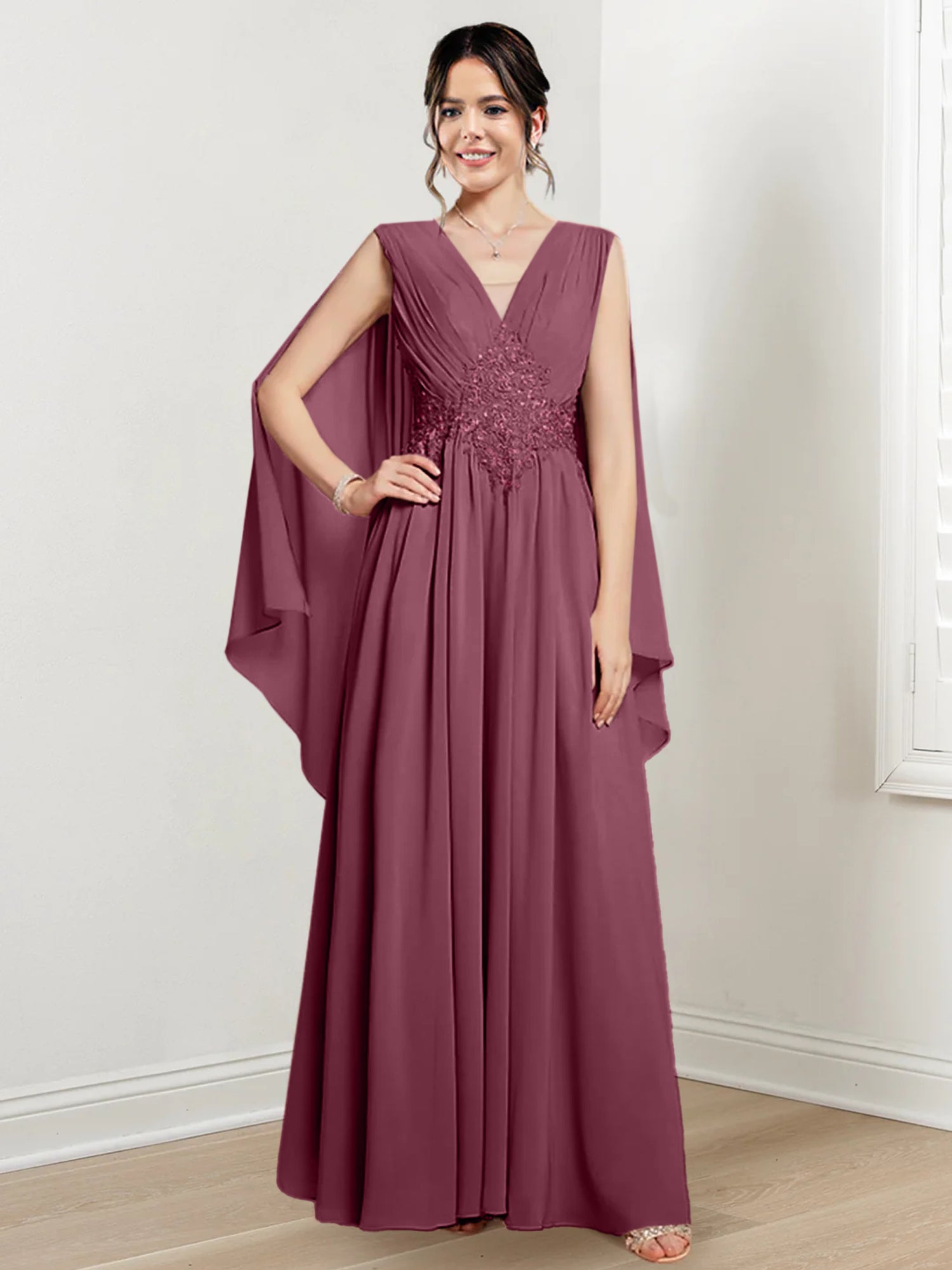 V Neck A Line Long Dresses for the Mother of the Bride