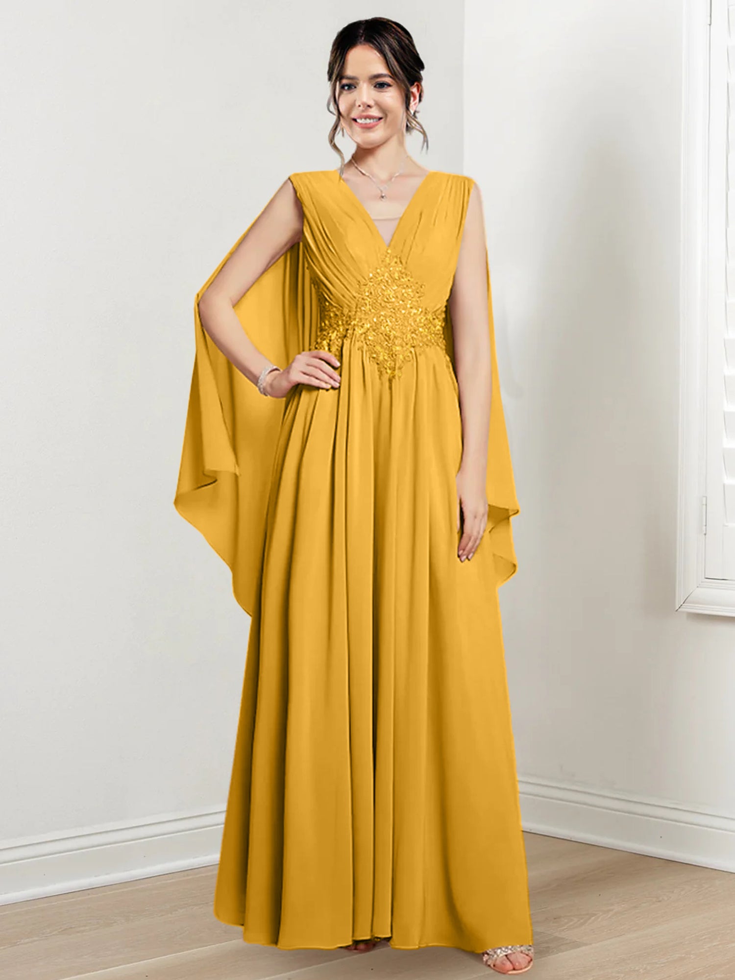 V Neck A Line Long Dresses for the Mother of the Bride