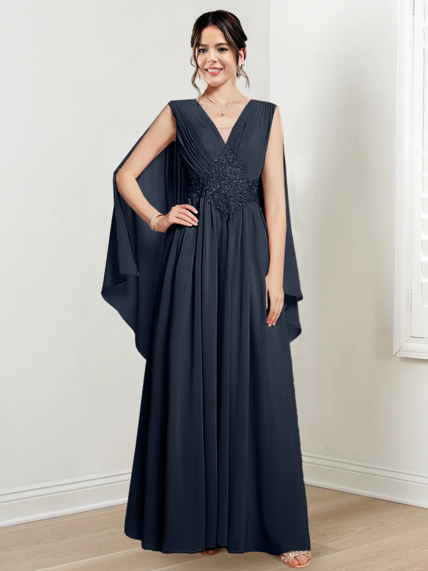 V Neck A Line Long Dresses for the Mother of the Bride