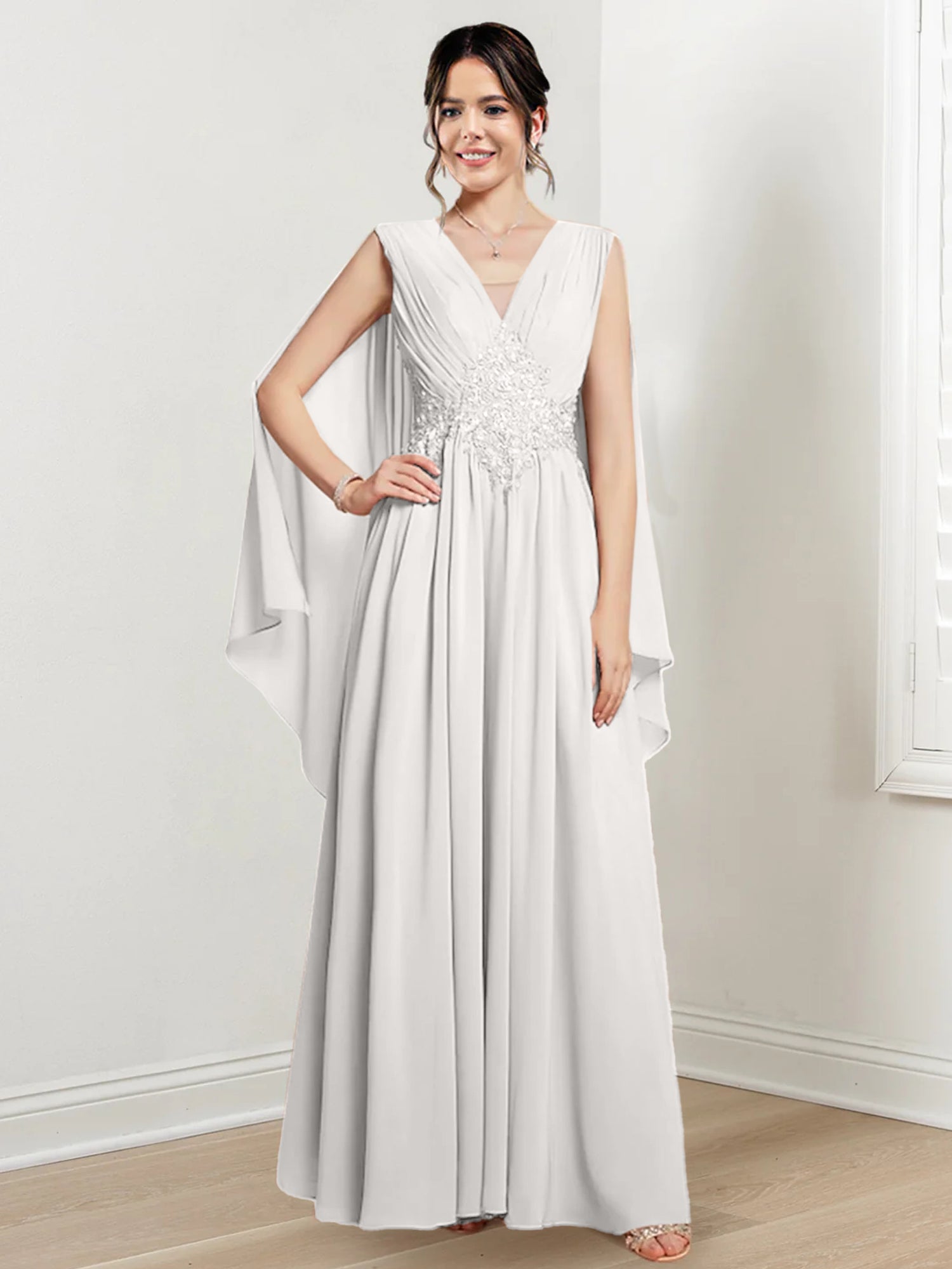 V Neck A Line Long Dresses for the Mother of the Bride