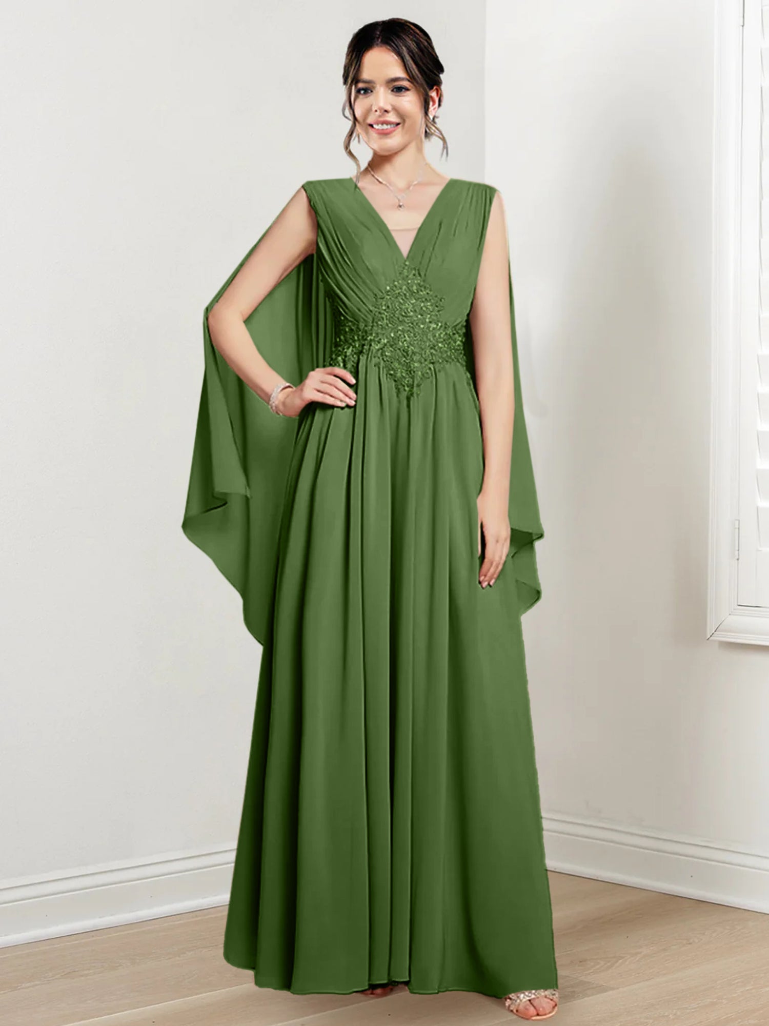 V Neck A Line Long Dresses for the Mother of the Bride