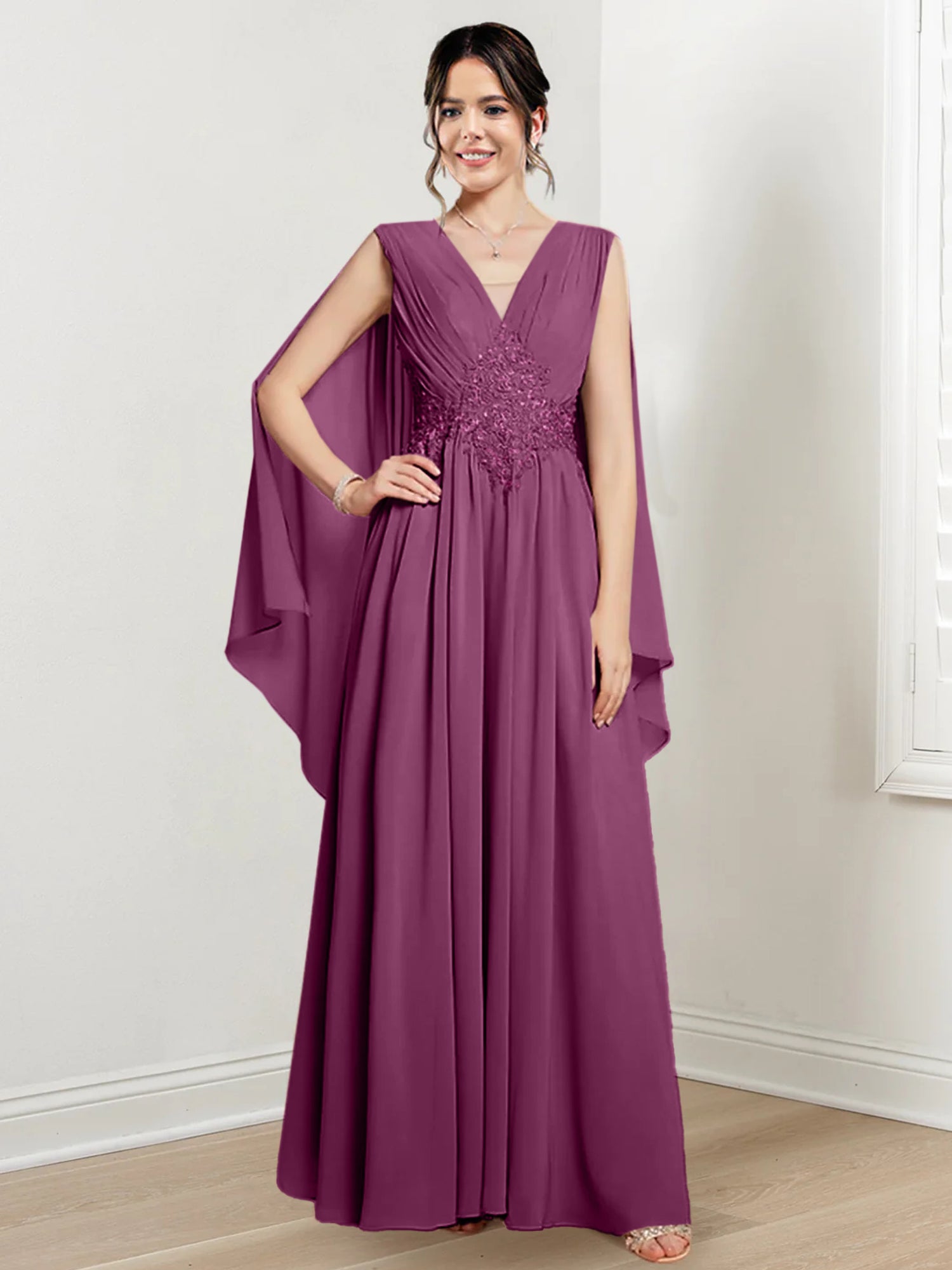 V Neck A Line Long Dresses for the Mother of the Bride