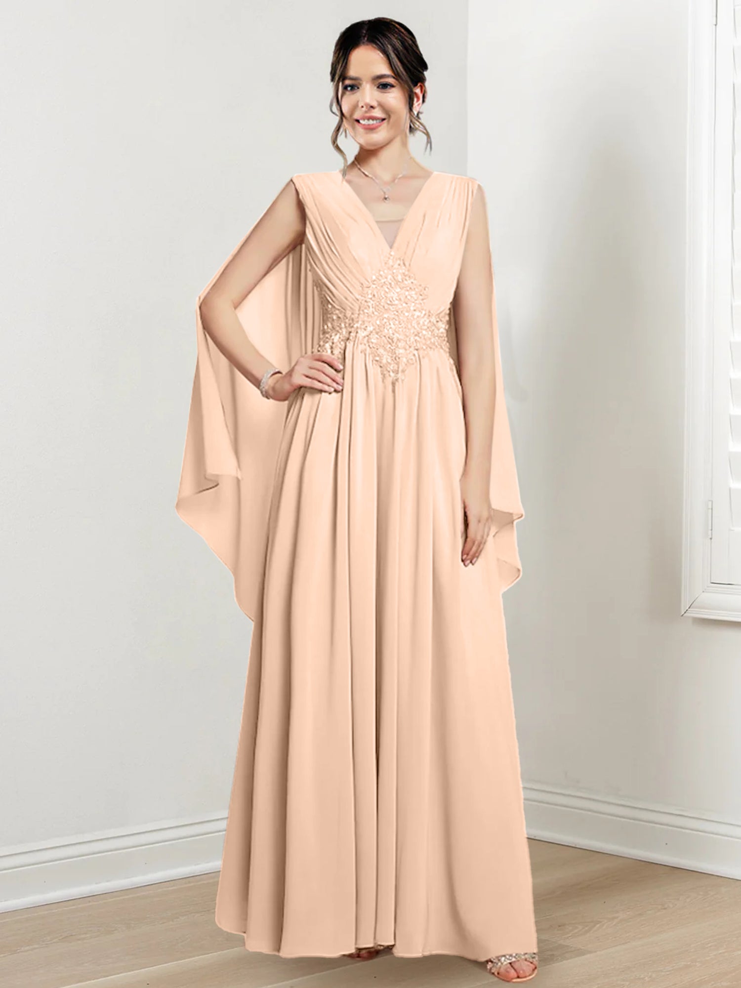 V Neck A Line Long Dresses for the Mother of the Bride
