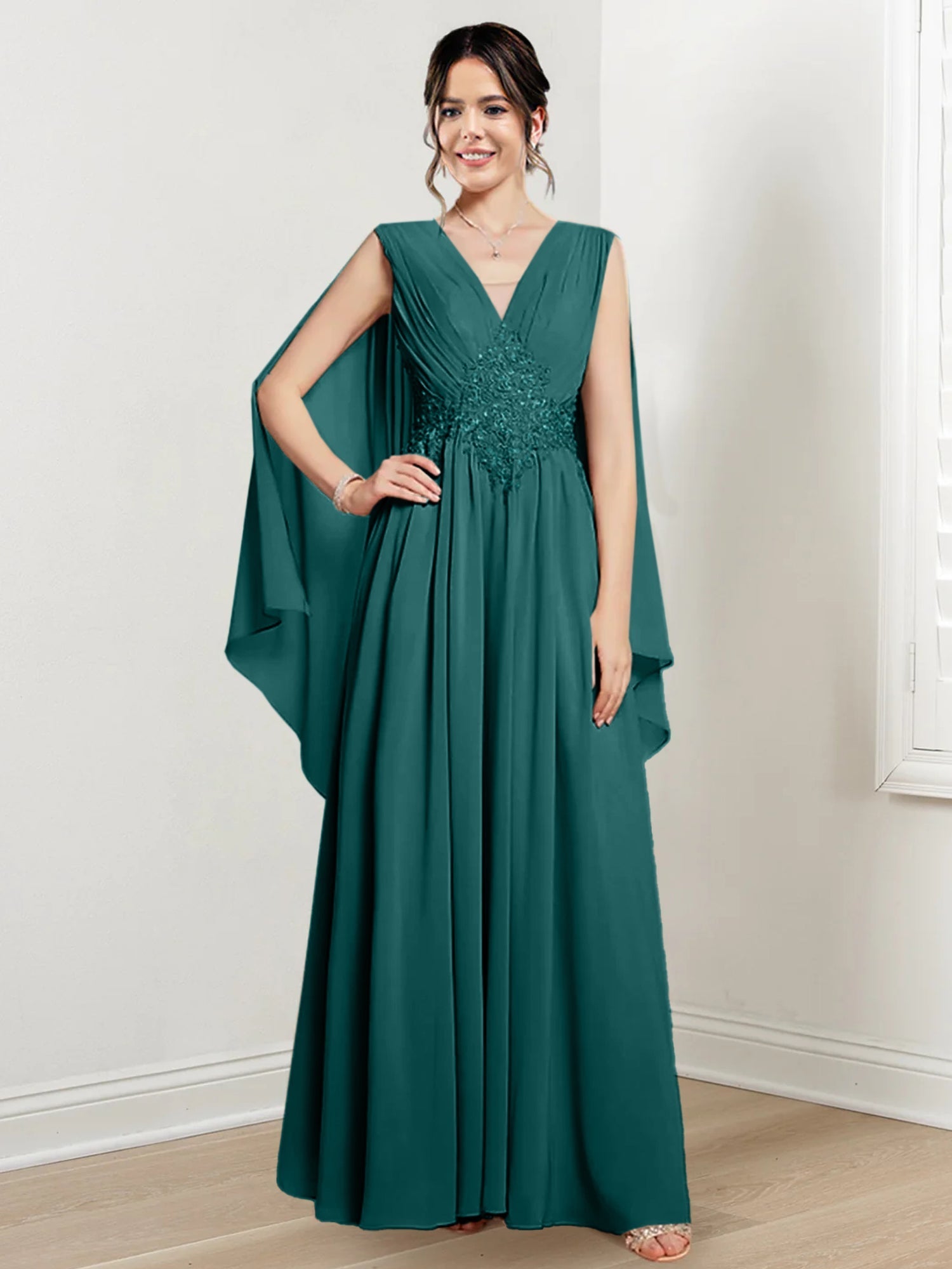 V Neck A Line Long Dresses for the Mother of the Bride