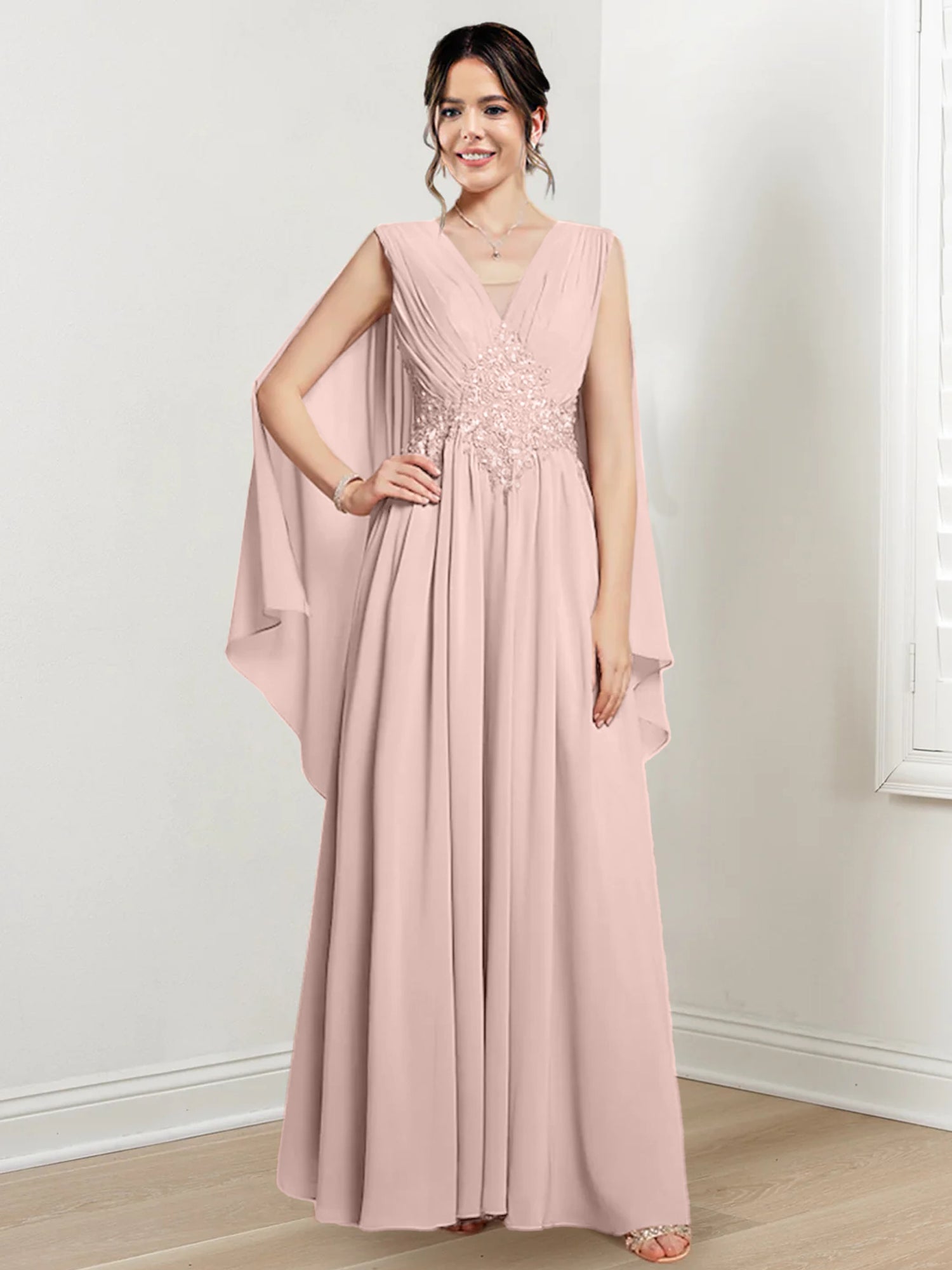 V Neck A Line Long Dresses for the Mother of the Bride