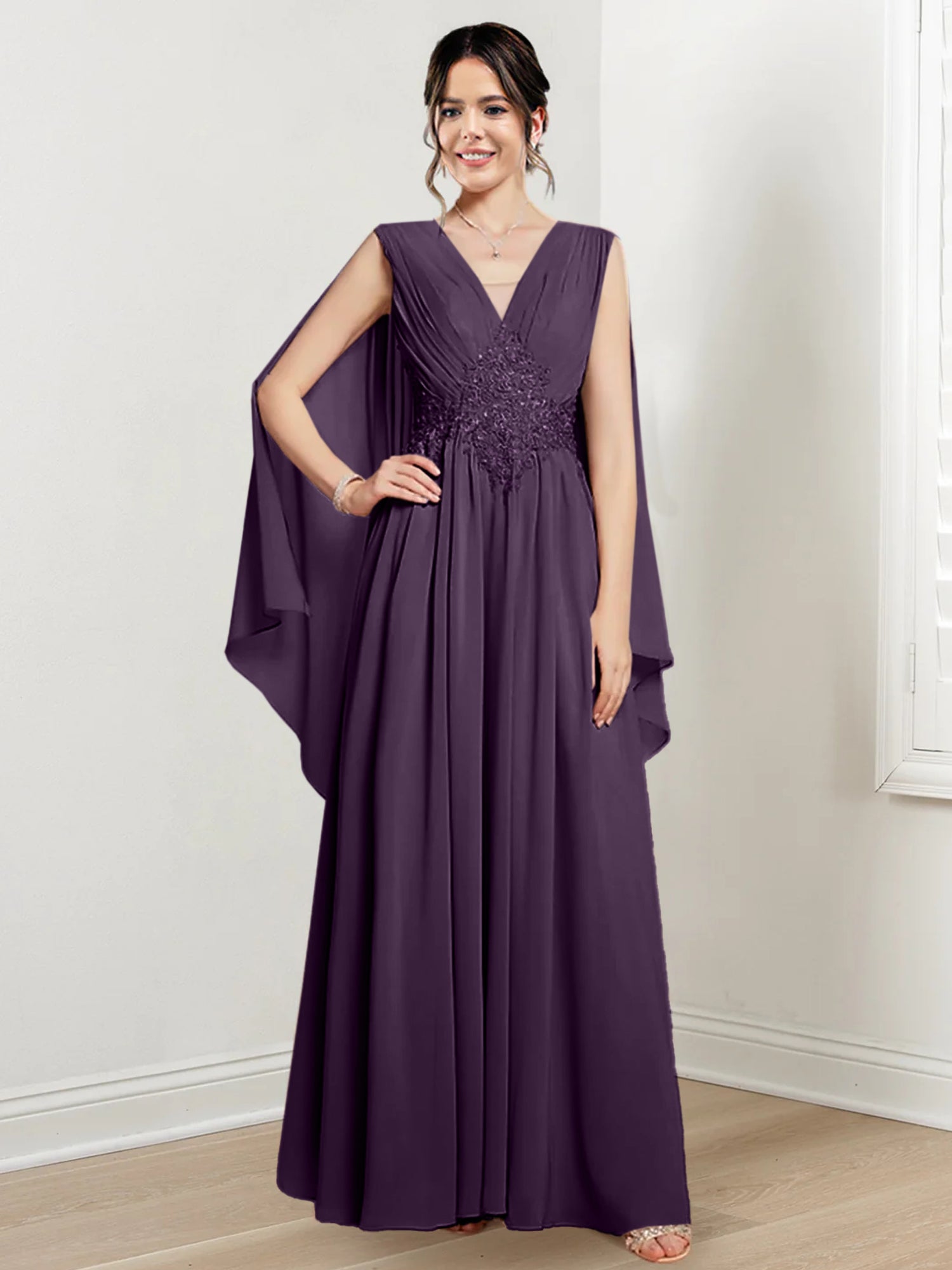 V Neck A Line Long Dresses for the Mother of the Bride